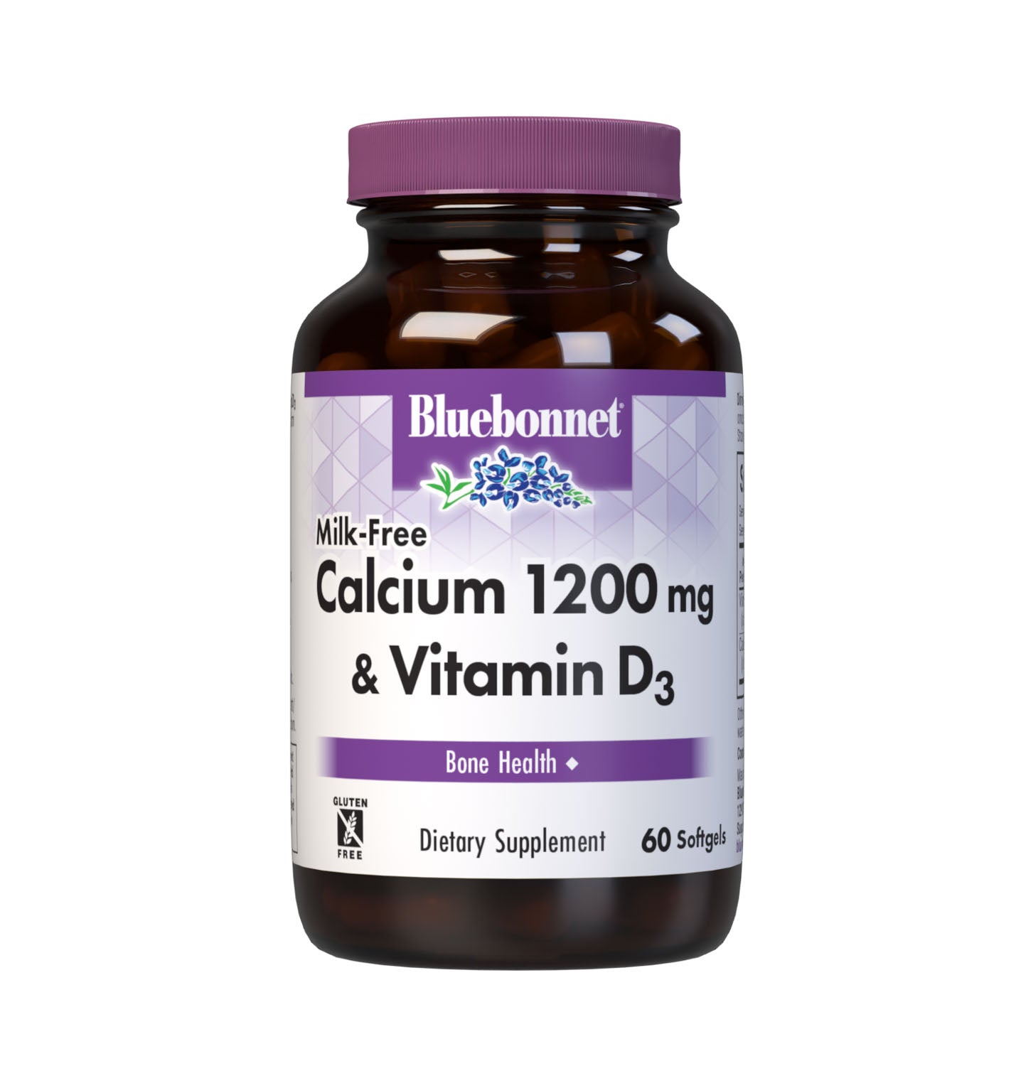 Bluebonnet’s Milk-Free Calcium 1200 mg & Vitamin D3 60 Softgels are formulated with a combination of calcium carbonate and vitamin D3 (cholecalciferol) from lanolin for strong, healthy bones. #size_60 count