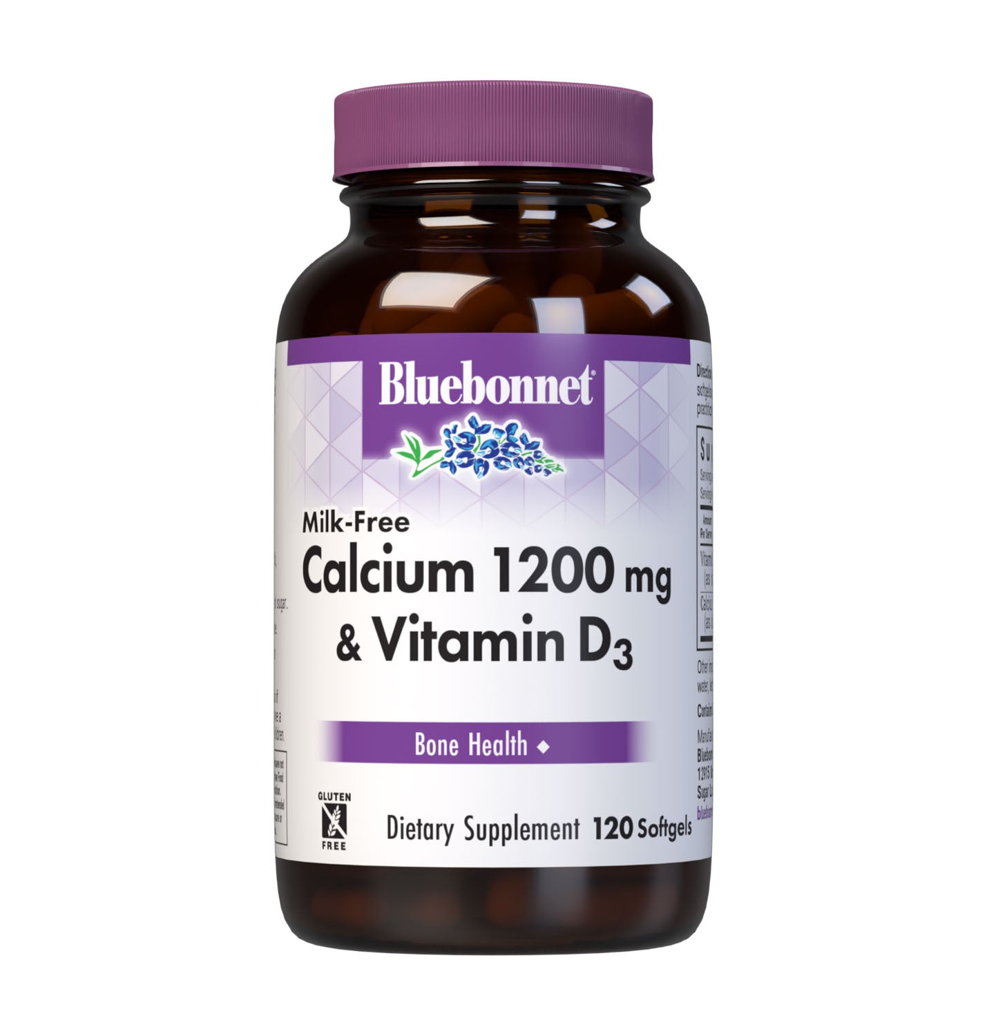 Bluebonnet’s Milk-Free Calcium 1200 mg & Vitamin D3 120 Softgels are formulated with a combination of calcium carbonate and vitamin D3 (cholecalciferol) from lanolin for strong, healthy bones. #size_120 count
