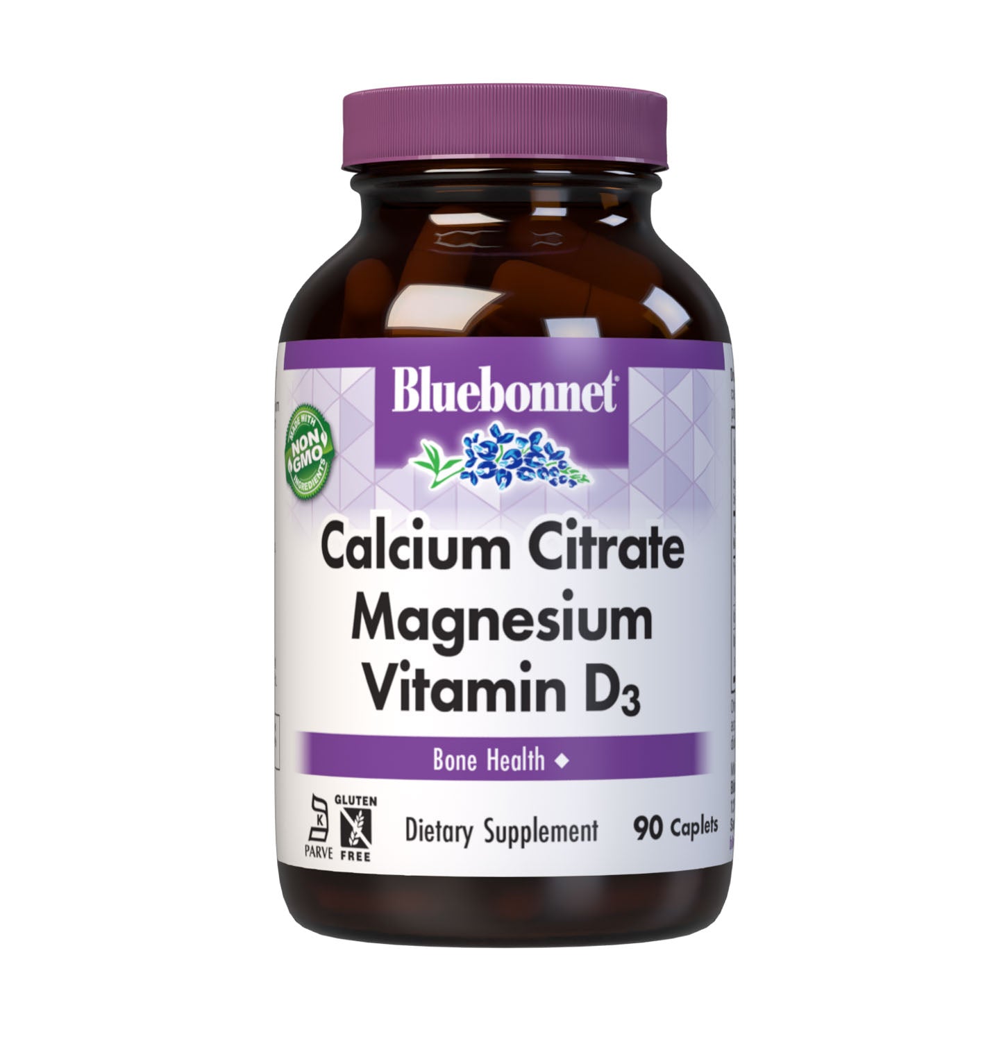 Bluebonnet's Calcium Citrate Magnesium Vitamin D3 90 Caplets are formulated with calcium in a chelate of calcium citrate and magnesium in a chelate of magnesium aspartate along with Vitamin D3 (cholecalciferol) from lanolin for strong, healthy bones. #size_90 count