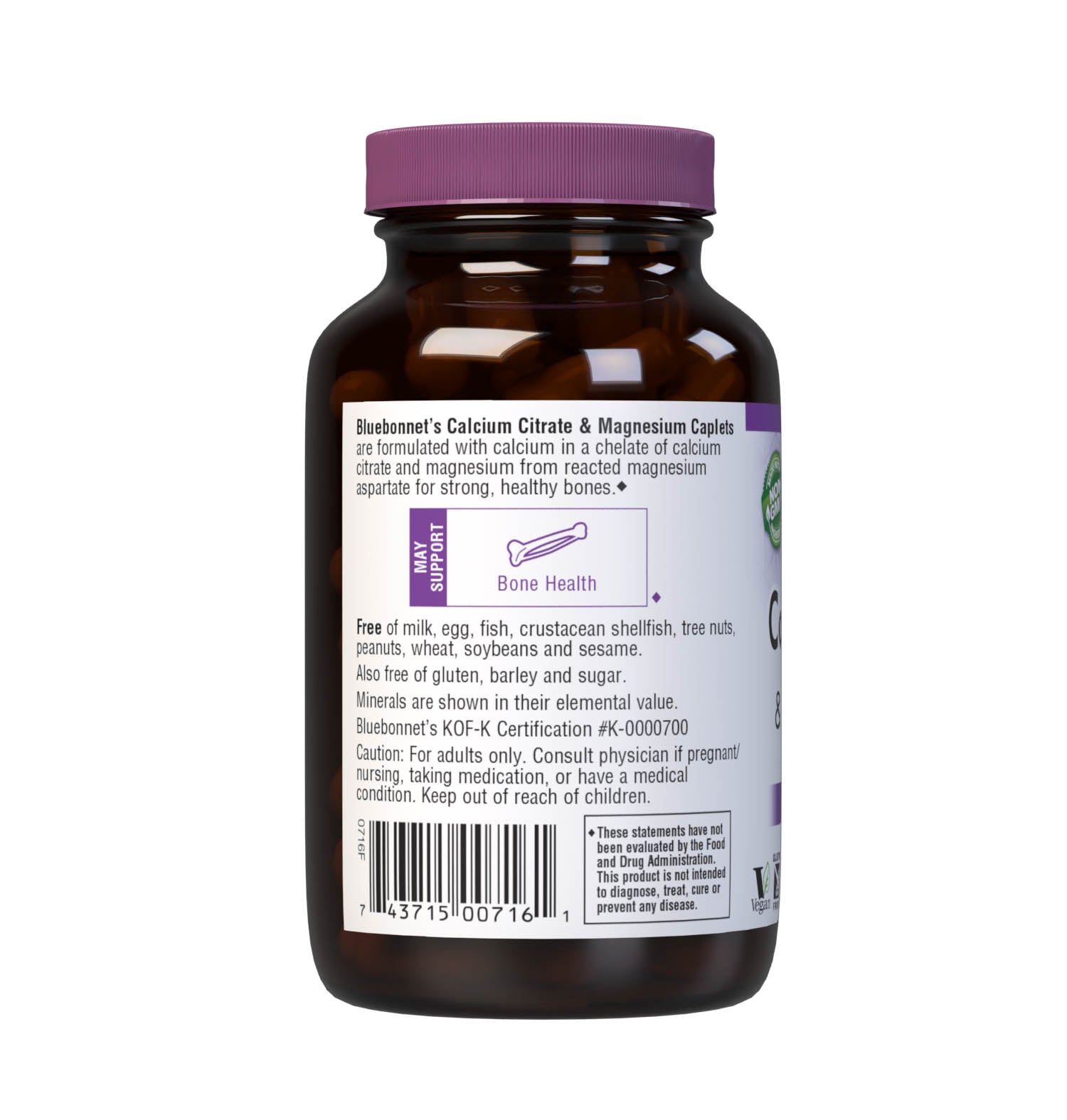 Bluebonnet's Calcium Citrate & Magnesium 90 Caplets are formulated with calcium in a chelate of calcium citrate and magnesium from reacted magnesium aspartate for strong, healthy bones. Description panel. #size_90 count