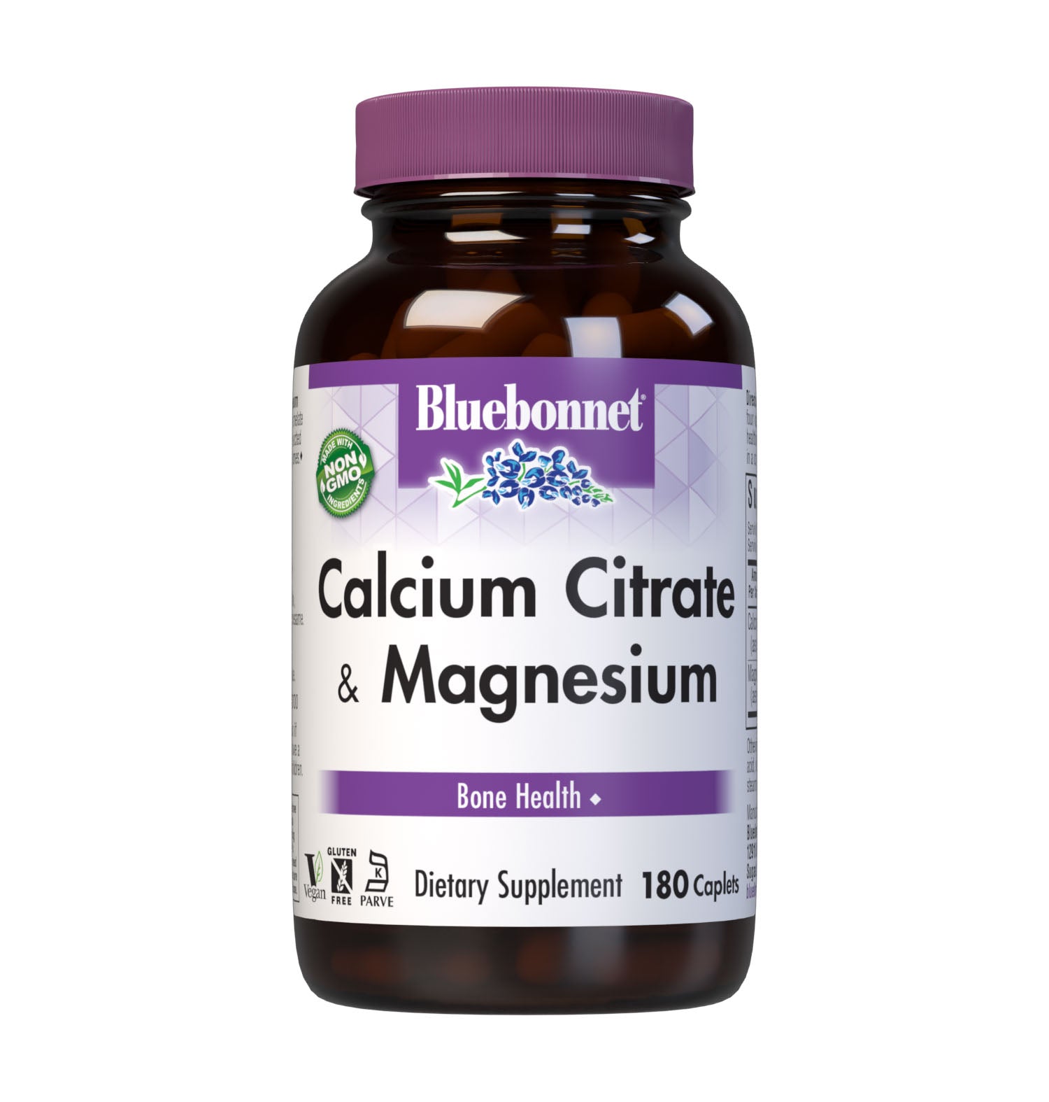Bluebonnet's Calcium Citrate & Magnesium 180 Caplets are formulated with calcium in a chelate of calcium citrate and magnesium from reacted magnesium aspartate for strong, healthy bones. #size_180 count