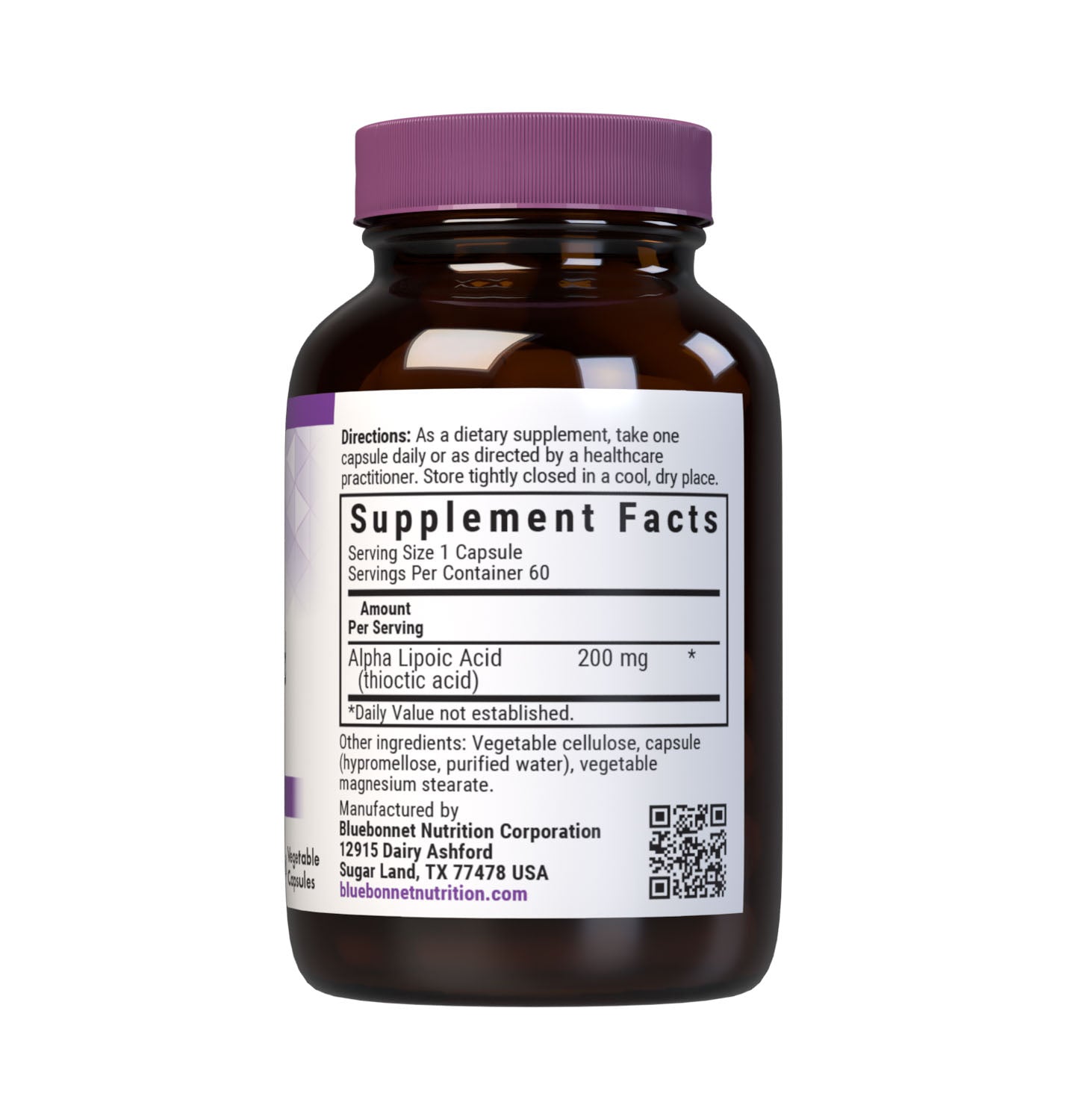 Bluebonnet’s Alpha Lipoic Acid 200 mg 60 Vegetable Capsules are formulated with alpha lipoic acid from thiotic acid. Alpha lipoic acid is a unique antioxidant that is both fat-soluble and water-soluble, and is known for its free radical scavenger activity. Supplement facts panel. #size_60 count
