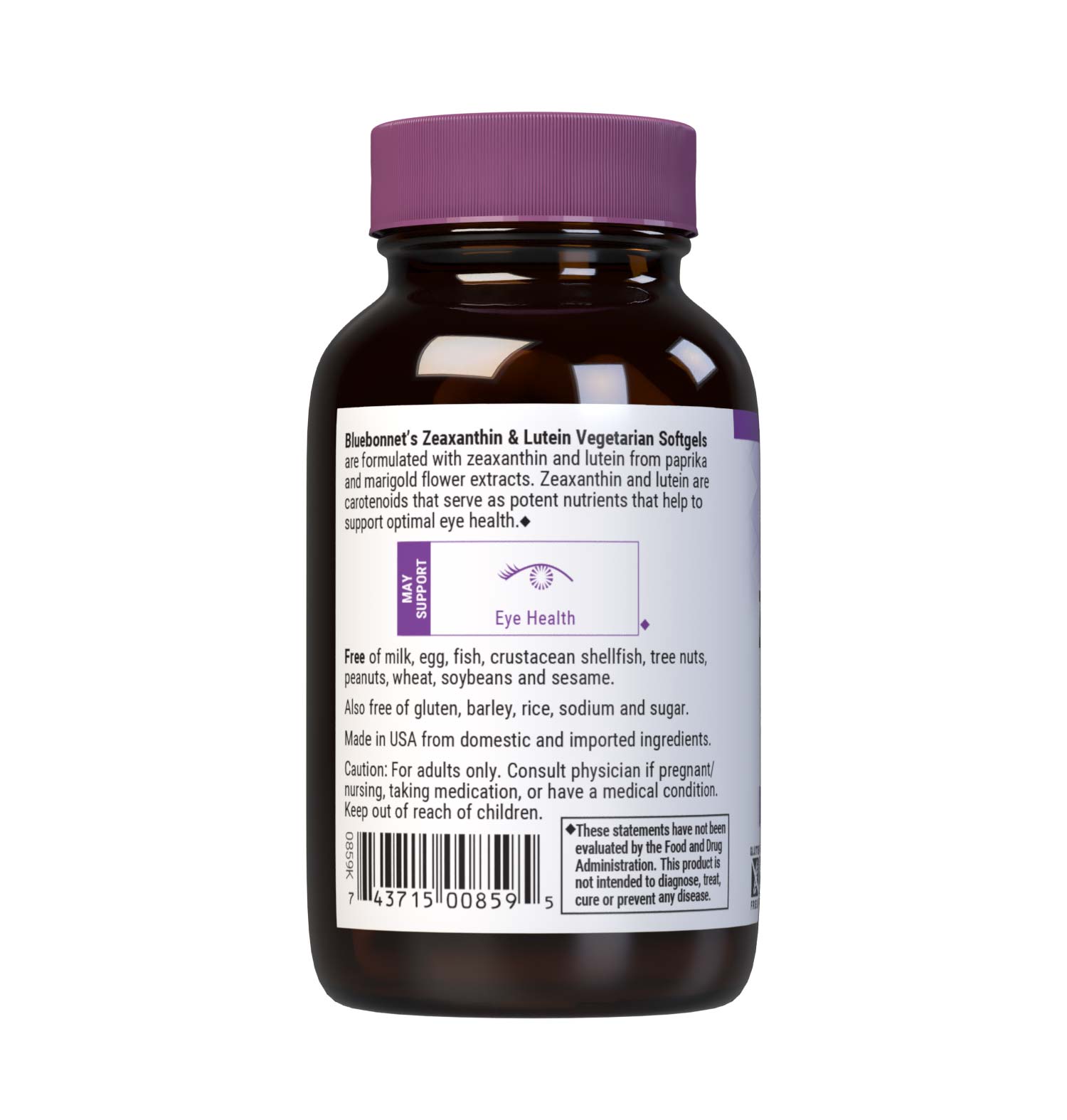 Bluebonnet’s Zeaxanthin & Lutein 60 Softgels are formulated with zeaxanthin and lutein from paprika and marigold flower extracts. Zeaxanthin and lutein are carotenoids that serve as potent nutrients to support optimal eye health. Description panel. #size_60 count