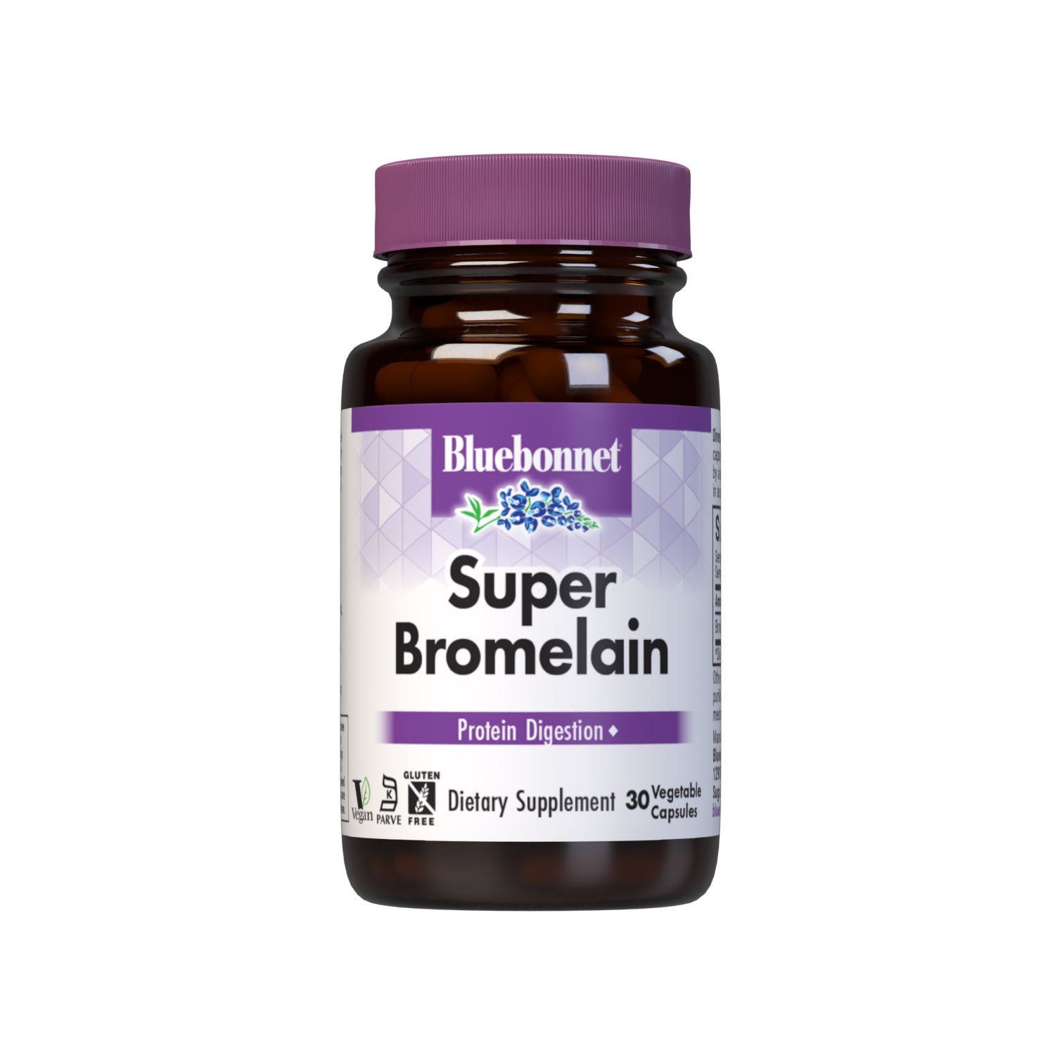 Bluebonnet’s Super Bromelain 500 mg 30 Vegetable Capsules are formulated with 2400 GDU/gm of bromelain from pineapple. Bromelain assists in the digestion of protein. #size_30 count