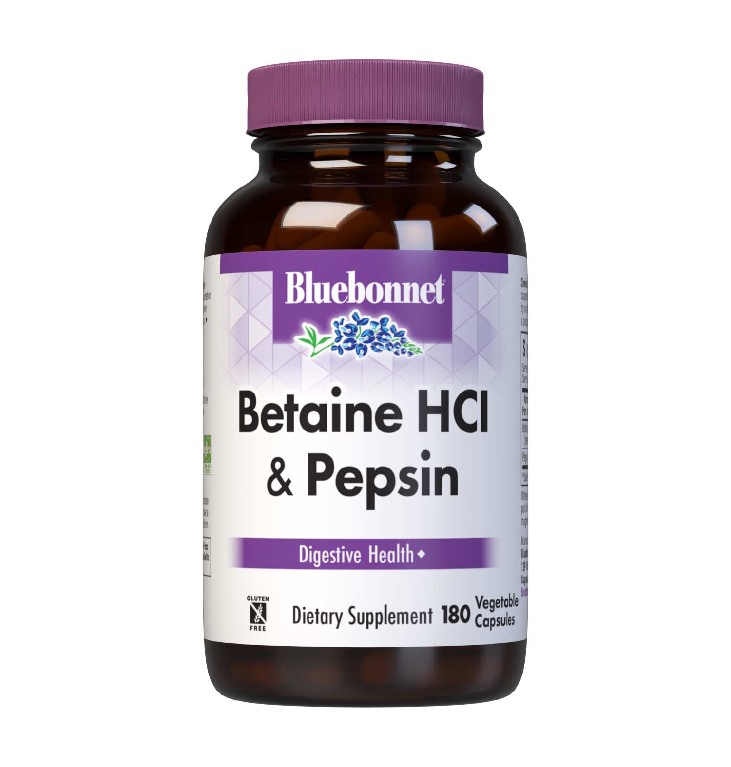Bluebonnet’s Betaine HCl Plus Pepsin 180 Vegetable Capsules are formulated with a special combination of betaine hydrochloride and pepsin, a digestive enzyme. #size_180 count