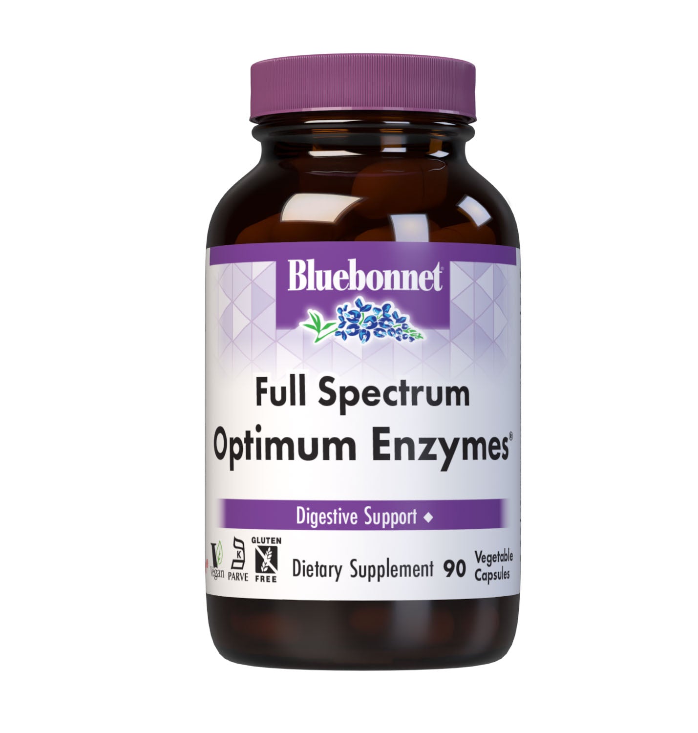 Bluebonnet’s Full Spectrum Optimum Enzymes 90 Vegetable Capsules are formulated with a combination of plant-based enzymes that help support the breakdown of protein, carbohydrates, and fats for digestive health. #size_90 count
