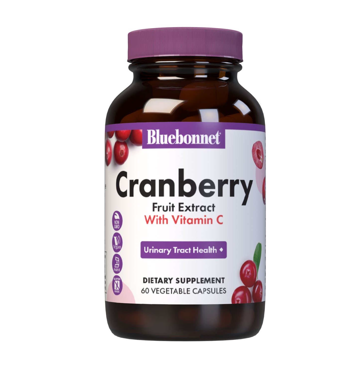 Bluebonnet’s Cranberry Fruit Extract with Vitamin C 60 Vegetable Capsules are Formulated with 500 mg of Cranberry Fruit Extract & 60 mg Identity-Preserved Vitamin C to help support urinary tract health. #size_60 count