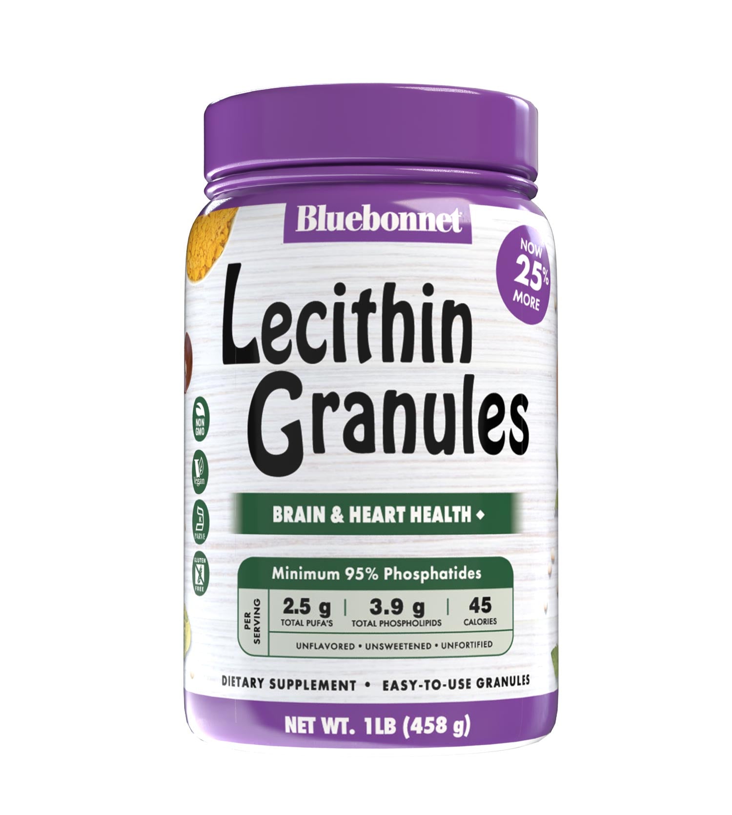 Bluebonnet’s Lecithin Granules are derived from non-GMO soybeans that were sustainably procured under an identity preserved traceability program. #size_12.7 oz