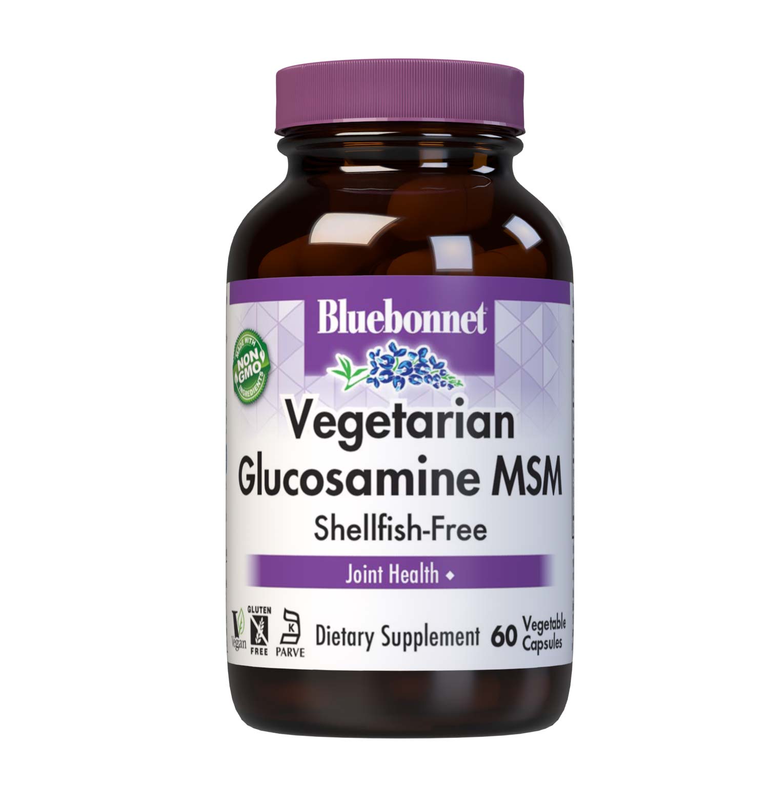 Bluebonnet’s Vegetarian Glucosamine MSM (Shellfish-Free) 60 Vegetable Capsules are formulated with a complementary, vegetarian blend of glucosamine hydrochloride known as GreenGrown and patented OptiMSM for optimal joint health. #size_60 count