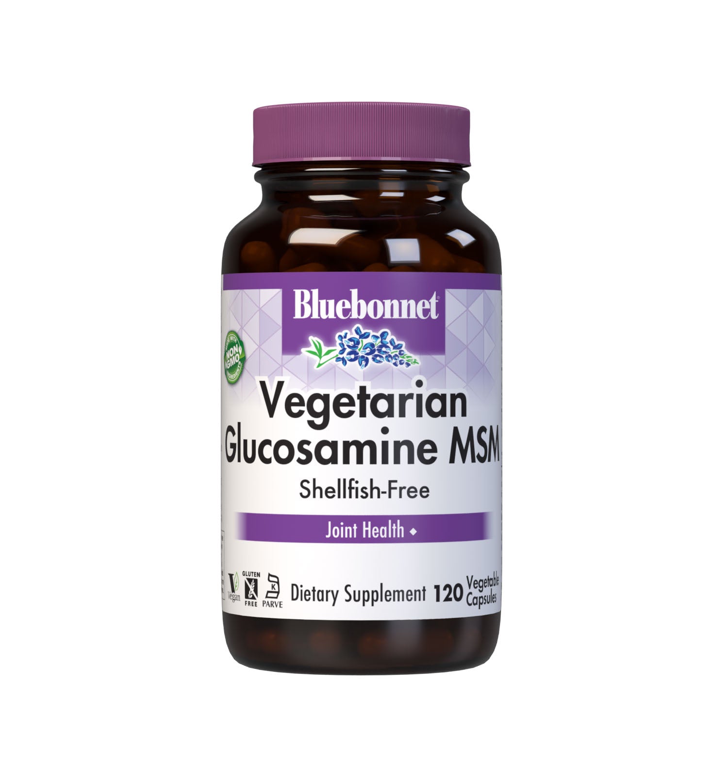 Bluebonnet’s Vegetarian Glucosamine MSM (Shellfish-Free) 120 Vegetable Capsules are formulated with a complementary, vegetarian blend of glucosamine hydrochloride known as GreenGrown and patented OptiMSM for optimal joint health. #size_120 count