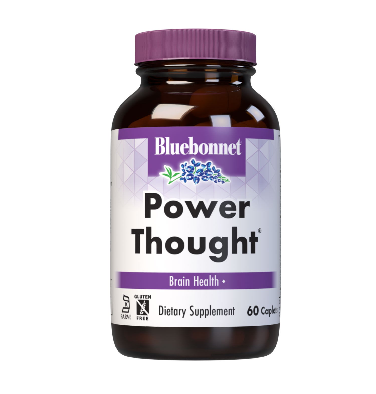 Bluebonnet’s Power Thought 60 Caplets are scientifically formulated with a powerful spectrum of highly advanced cognitive-enhancing nutrients, including sustainably-sourced botanicals, DMAE, phosphatidylserine and phosphatidylcholine, for optimal brain health. This complementary blend works to facilitate the communication between nerve cells, thereby enhancing the brain's ability to process, retain, and retrieve information for healthy cognitive function. #size_60 count
