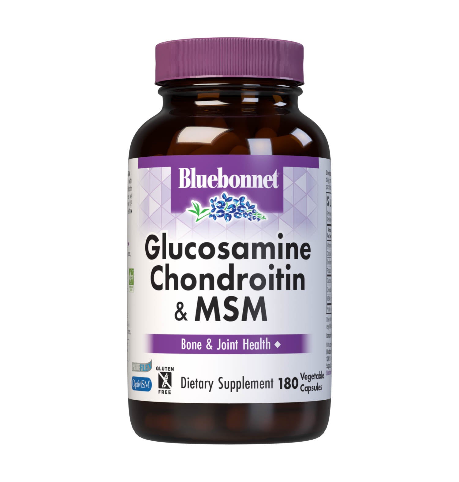 Bluebonnet’s Glucosamine Chondroitin Sulfate & MSM 180 Vegetable Capsules are specially formulated with a combination of glucosamine sulfate, chondroitin sulfate, OptiMSM an active form of sulfur, as well as vitamin C from Identity-Preserved (IP) L-ascorbic acid for optimal joint health. #size_180 count