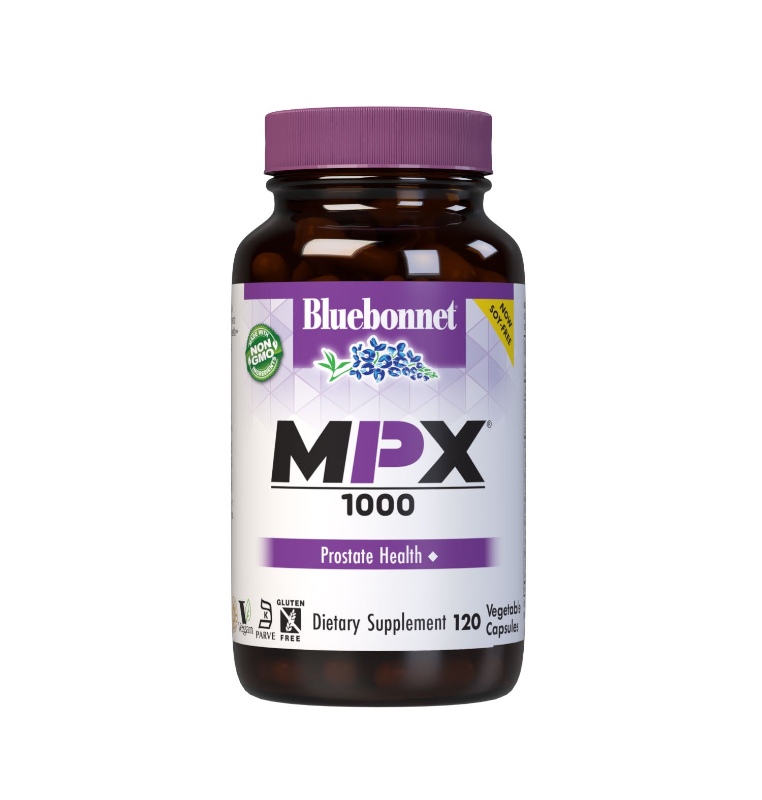 Bluebonnet’s MPX 1000 Prostate Support 120 Vegetable Capsules are scientifically formulated with innovative and complementary nutrients to support men’s prostate health, such as standardized saw palmetto berry, green tea leaf and stinging nettle root extracts, plus beta-sitosterol, pumpkin and flax seed powders with vitamin B6 and the coveted 10:1 ratio of zinc and copper in more bioavailable amino acid chelate forms. #size_120 count