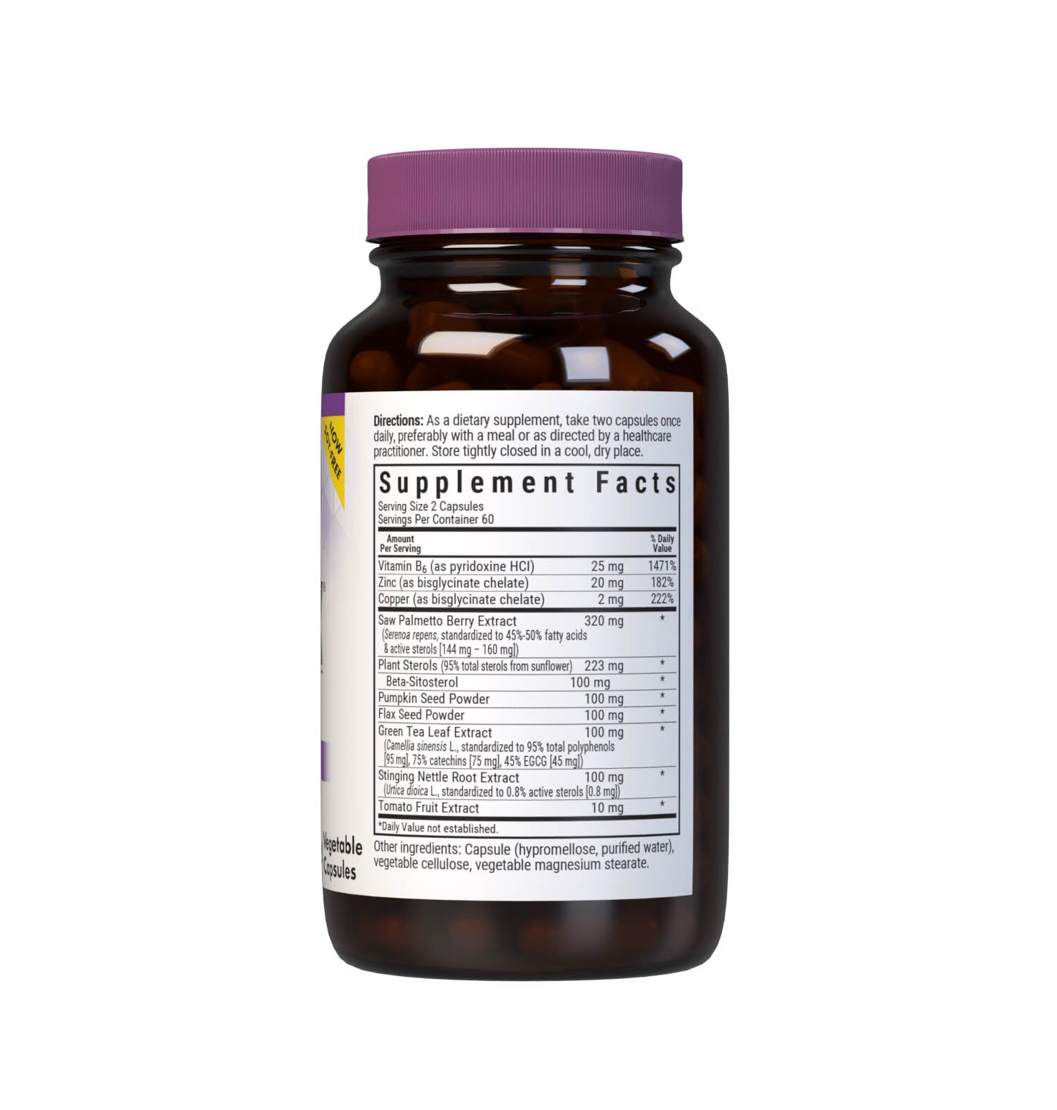 Bluebonnet’s MPX 1000 Prostate Support 120 Vegetable Capsules are scientifically formulated with innovative and complementary nutrients to support men’s prostate health, such as standardized saw palmetto berry, green tea leaf and stinging nettle root extracts, plus beta-sitosterol, pumpkin and flax seed powders with vitamin B6 and the coveted 10:1 ratio of zinc and copper in more bioavailable amino acid chelate forms. Supplement facts panel. #size_120 count