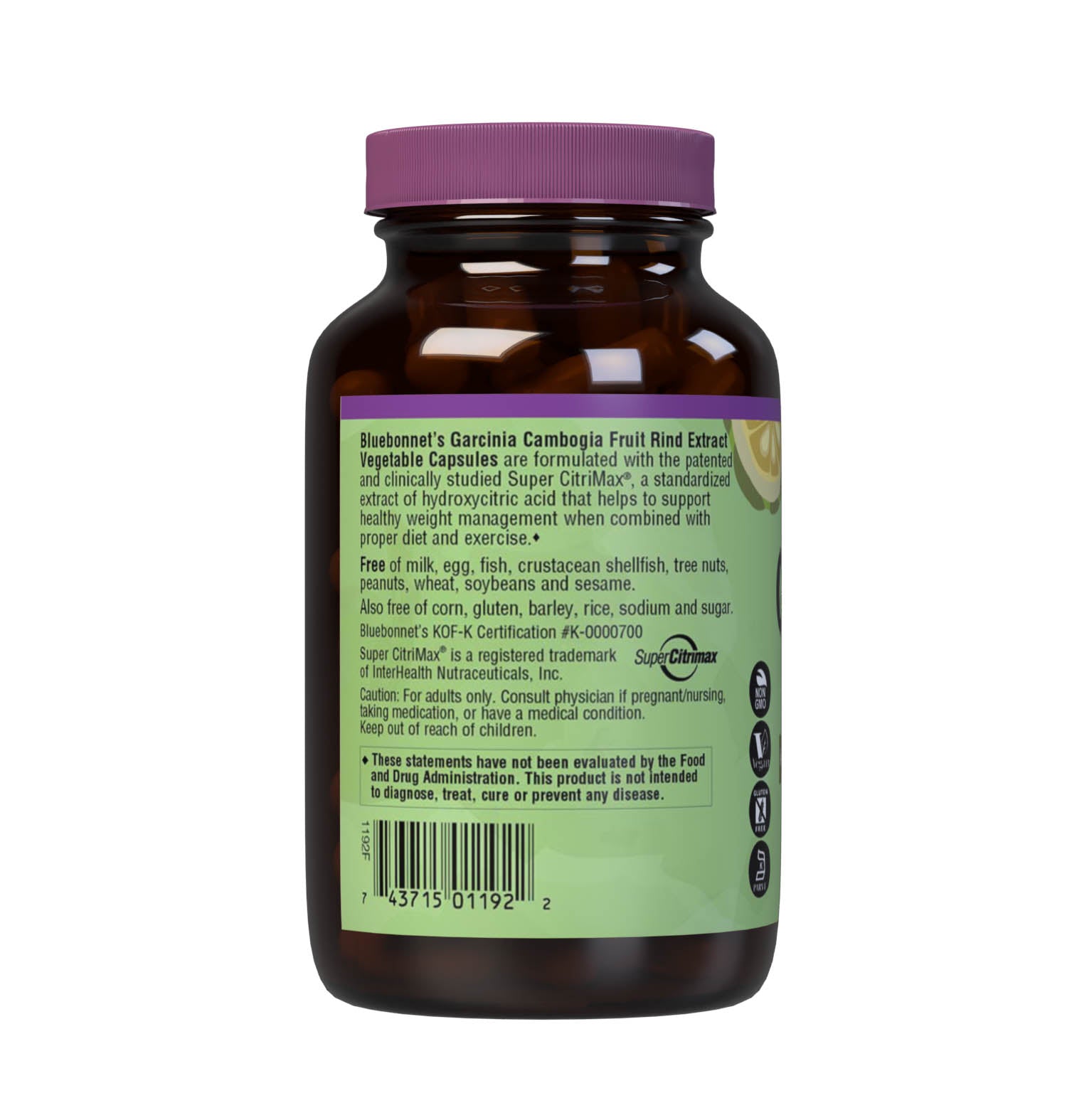 Bluebonnet’s Super Fruit Garcinia Cambogia Fruit Rind Extract 90 Vegetable Capsules are formulated with a patented Garcinia cambogia extract, known as Super CitriMax, that is standardized for 60% hydroxycitric acid (HCA). When combined with proper diet and exercise, HCA may support healthy weight management by inhibiting fat production, burning fat, and curbing appetite. Description panel. #size_90 count