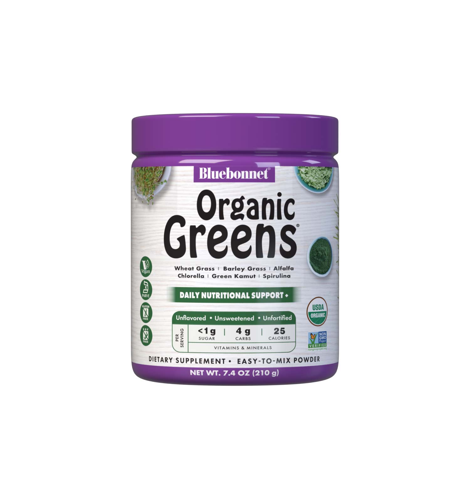 Bluebonnet’s OrganicGreens are the perfect addition to any healthy diet, providing the opportunity to meet the recommended five servings per day of fruits and vegetables in one delicious scoop. #size_7.4 oz