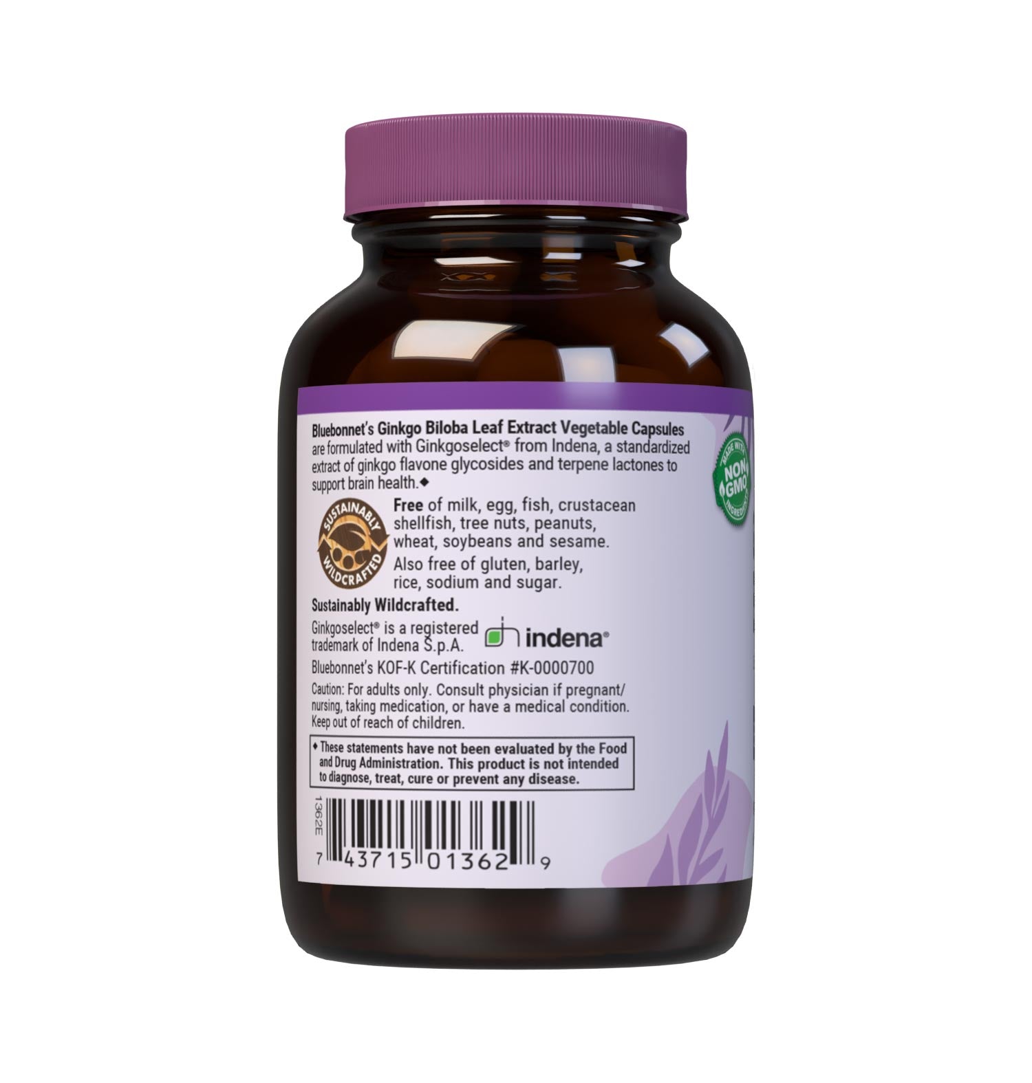 Bluebonnet’s Ginkgo Biloba Leaf Extract 60 Vegetable Capsules contain Ginkgoselect from Indena, a standardized extract of ginkgo flavoglycosides and terpene lactones, the most researched active constituents found in ginkgo biloba which may help support brain health and focus. A clean and gentle water-based extraction method is employed to capture and preserve ginkgo biloba’s most valuable components. Description panel. #size_60 count