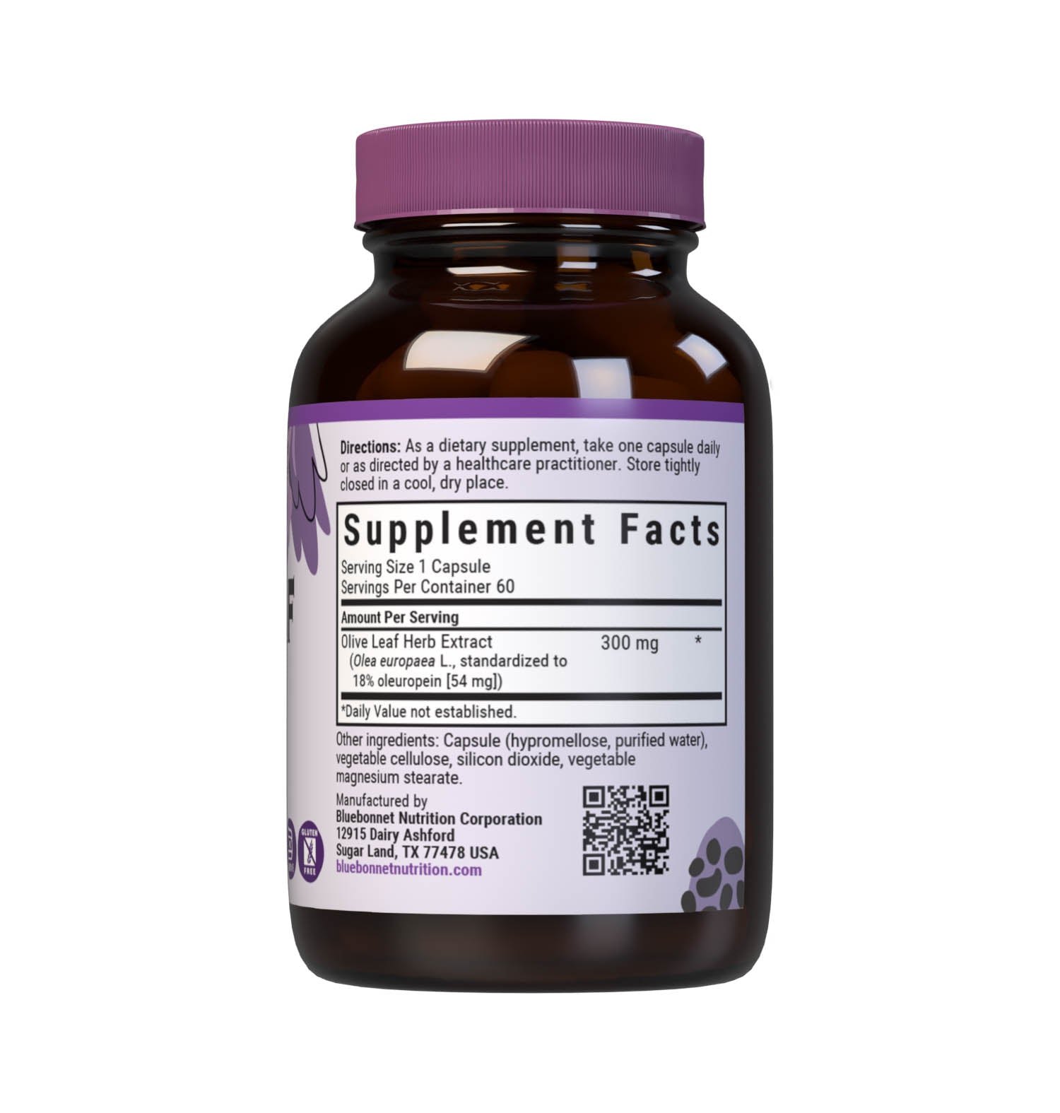 Bluebonnet’s Olive Leaf Herb Extract 60 Vegetable Capsules are formulated with a standardized extract of oleuropein, the most researched active constituent found in olive leaf. A clean and gentle water-based extraction method is employed to capture and preserve olive leaf’s most valuable components. Supplement facts panel. #size_60 count