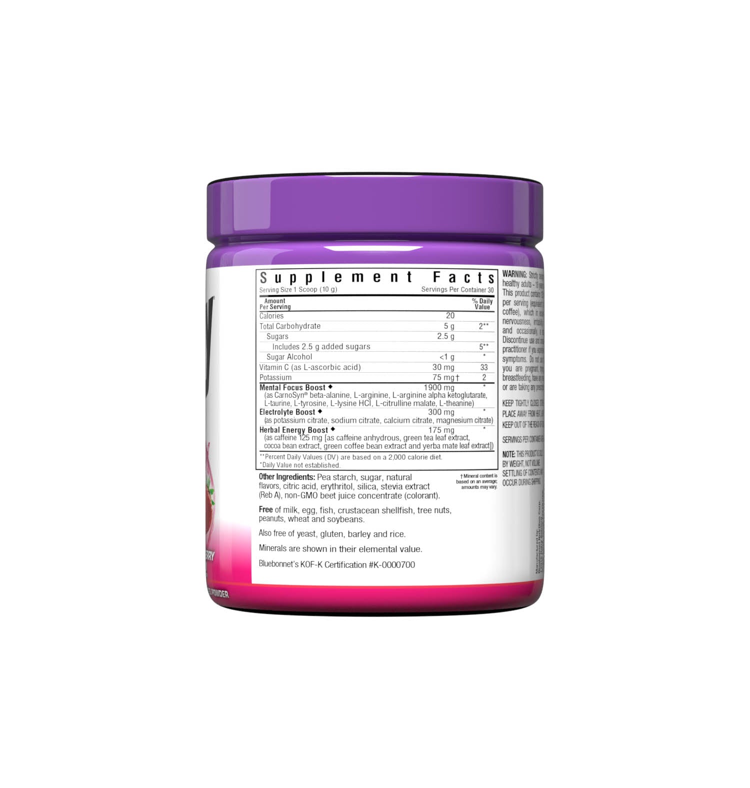 Simply Energy Powder is derived from a blend of herbal extracts, amino acids and electrolytes to help the body generate a wholesome surge of energy. The amino acids, L-arginine, L-citrulline and beta-alanine, have been incorporated to enhance blood flow, as well as theanine to help the mind reach optimal mental clarity. Supplement facts panel. #size_10.58 oz