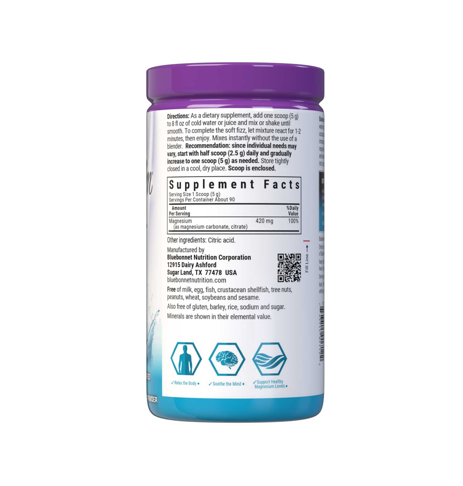 Bluebonnet's Simply Calm Unflavored Powder is a special, water-soluble blend of magnesium carbonate/ citrate for occasional sleeplessness, stress, as well as bone and immune support. Magnesium is an essential mineral required in over 300 biochemical reactions in the body and known for its ability to help the mind and body ease into a state of calm... simply. Supplement facts panel. #size_16 oz