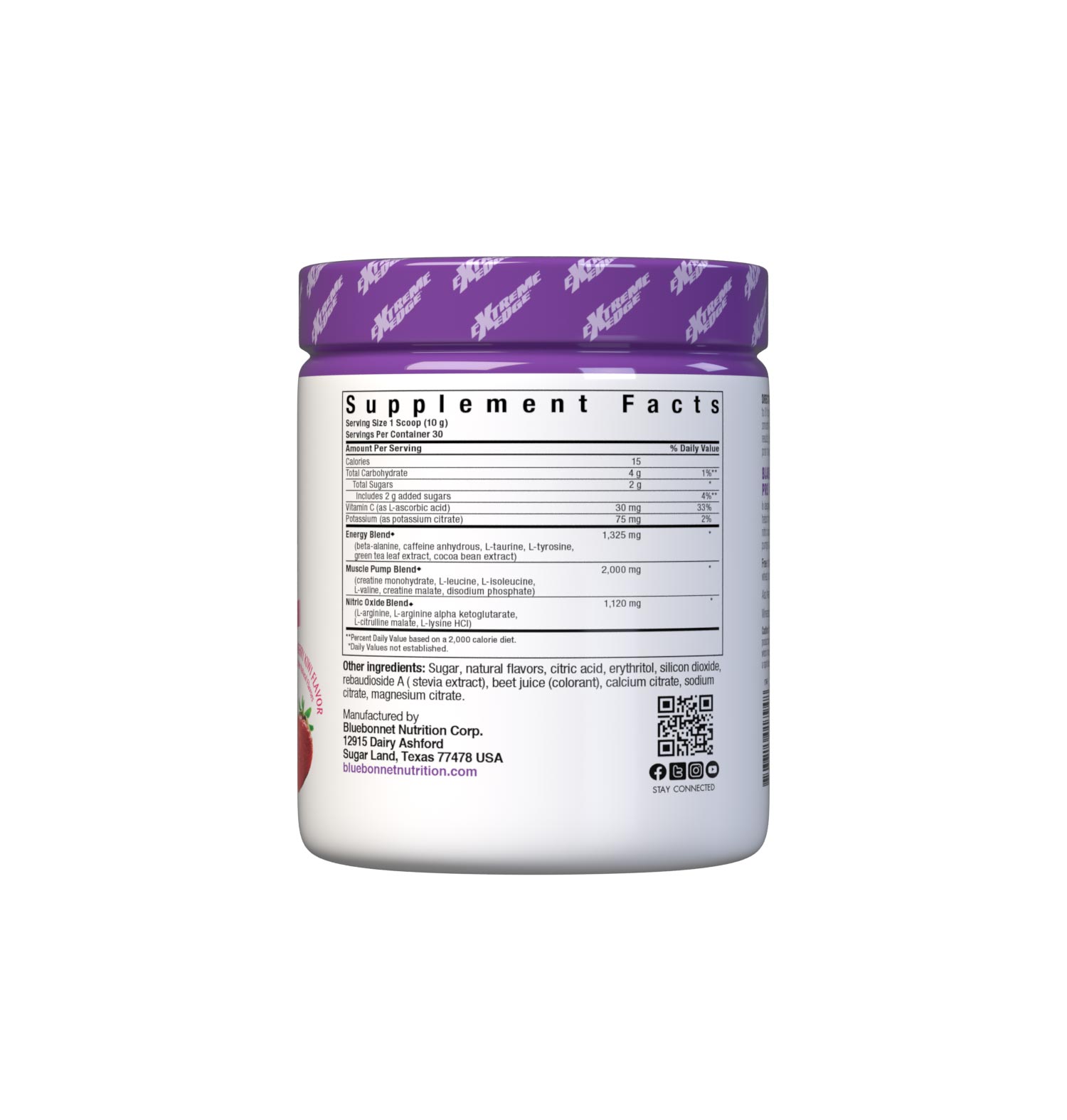 Bluebonnet's Strawberry Kiwi Flavored Pre Workout powder is designed to be one of the most comprehensive, muscle recharging formulas ever created. This triple-turbo, super-charged formula generates high energy, sharpens mental concentration, and increases nitric oxide (NO) levels for greater blood flow and intense muscle pumps. Supplement facts panel. #size_0.66 lb