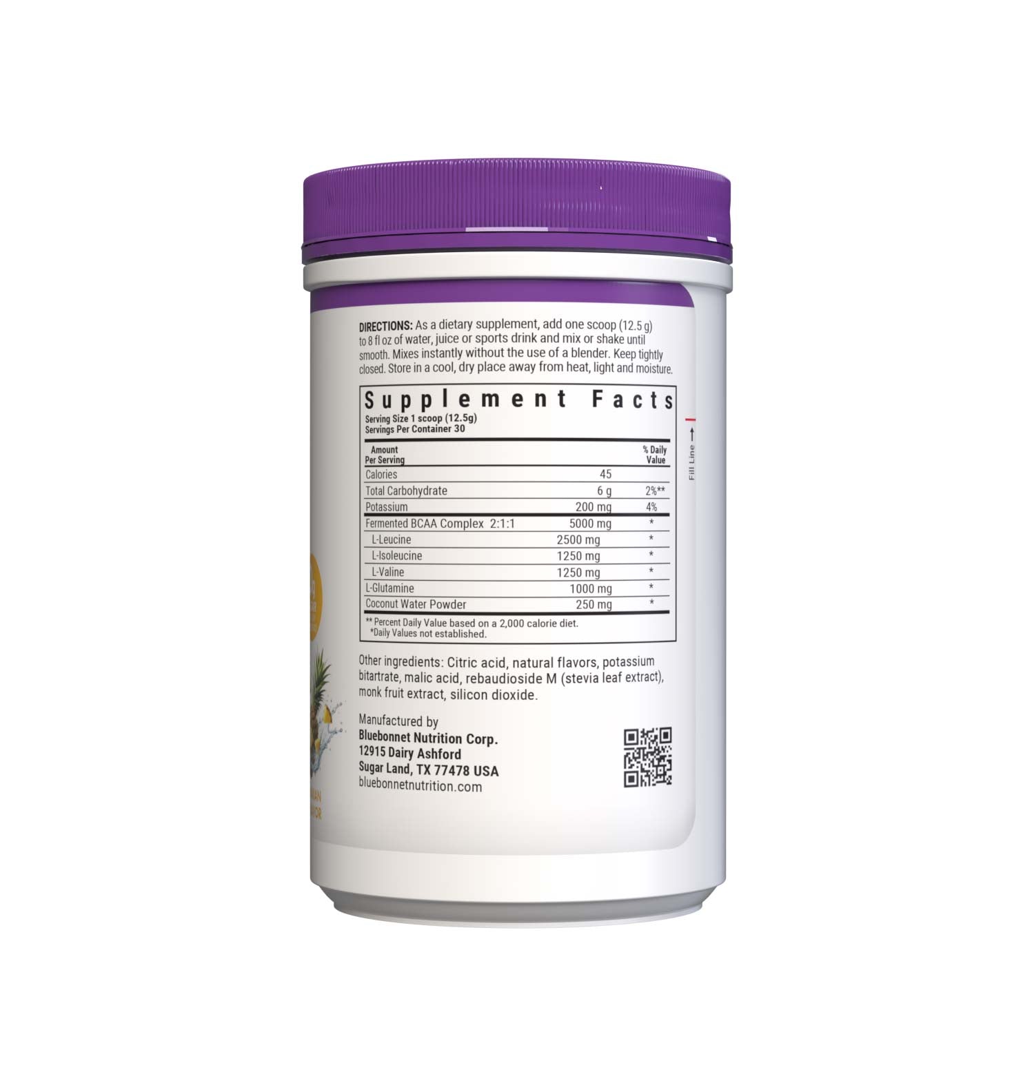 BCAA and Glutamine Hawaiian IceFlavor features the scientifically substantiated 2:1:1 ratio (leucine: isoleucine: valine) of fermented branched chain amino acids plus 1000 mg of free-form L-glutamine, which works in conjunction with L-leucine to improve muscle growth and repair. Supplement facts panel. #size_13.23 oz