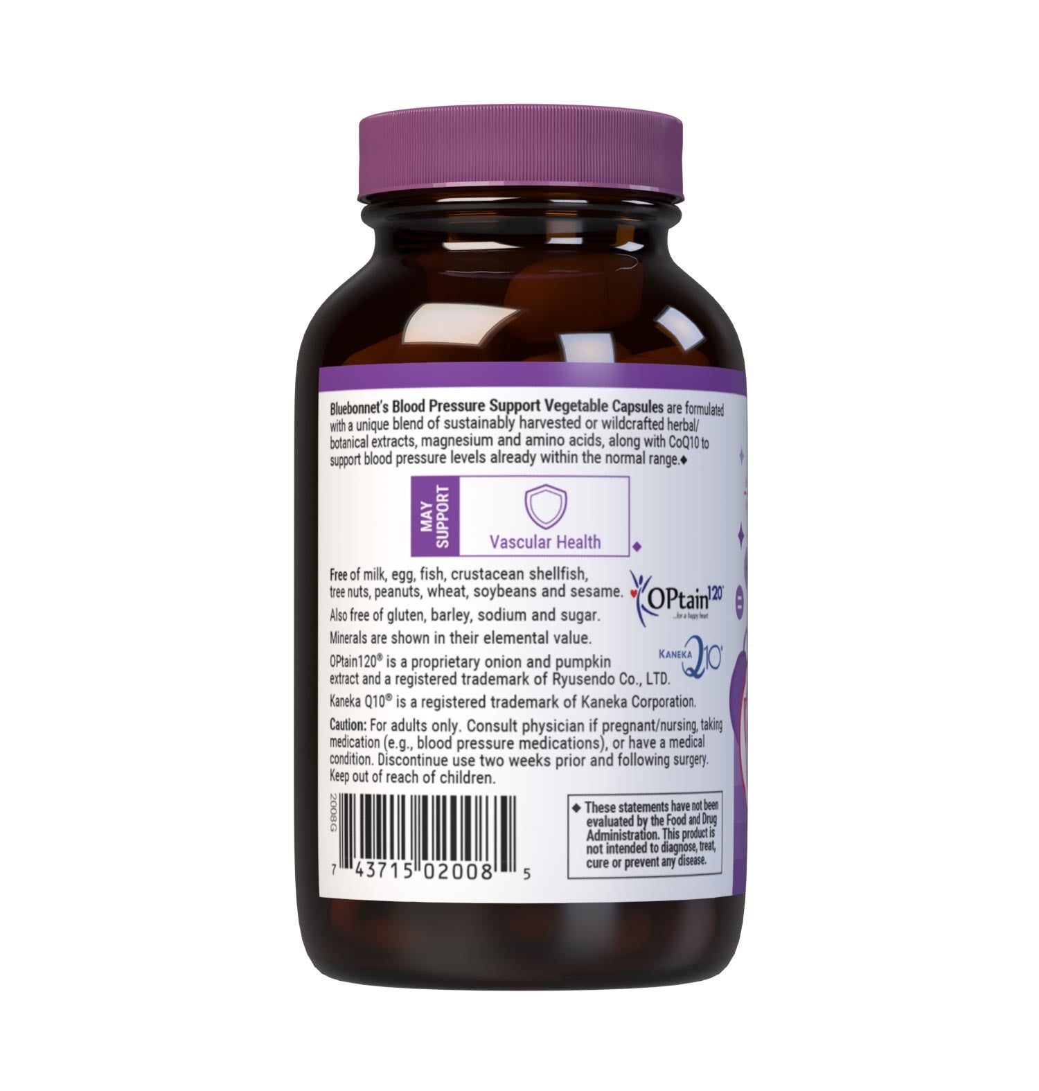 Bluebonnet’s Targeted Choice Blood Pressure Support 60 Vegetable Capsules are specially formulated with a unique blend of sustainably harvested or wildcrafted herbal/botanical extracts, the amino acids arginine and taurine, along with grape seed extract and CoQ10 to help support blood pressure levels that are already within the normal range. Description panel. #size_60 count