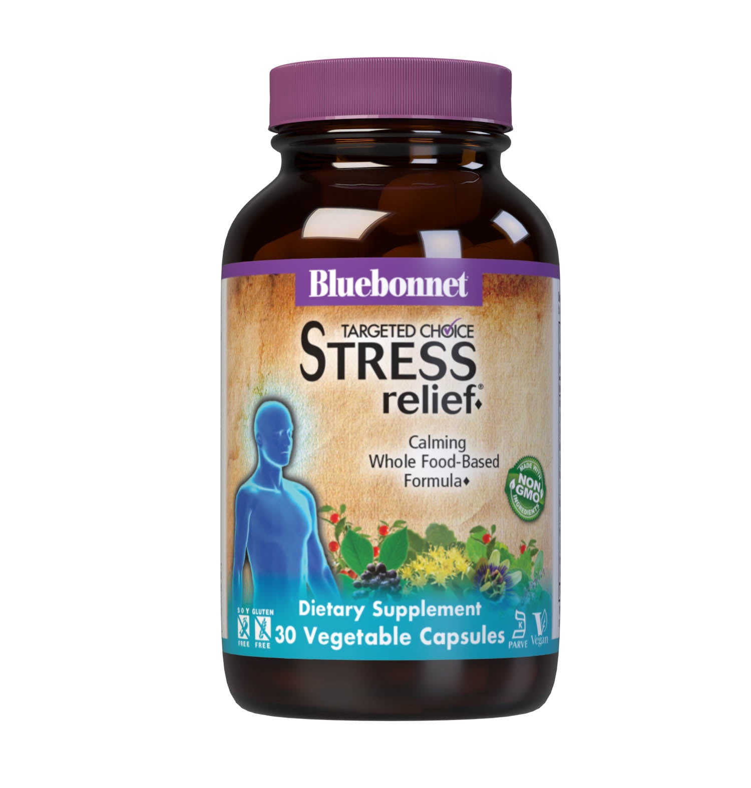 Bluebonnet’s Targeted Choice Stress Relief 30 Vegetable Capsules are specially formulated with a unique blend of sustainably harvested or wildcrafted herbal extracts, along with the amino acid derivative, L-theanine, to help the body and mind adapt and cope with occasional stressors while promoting an overall sense of relaxation. #size_30 count