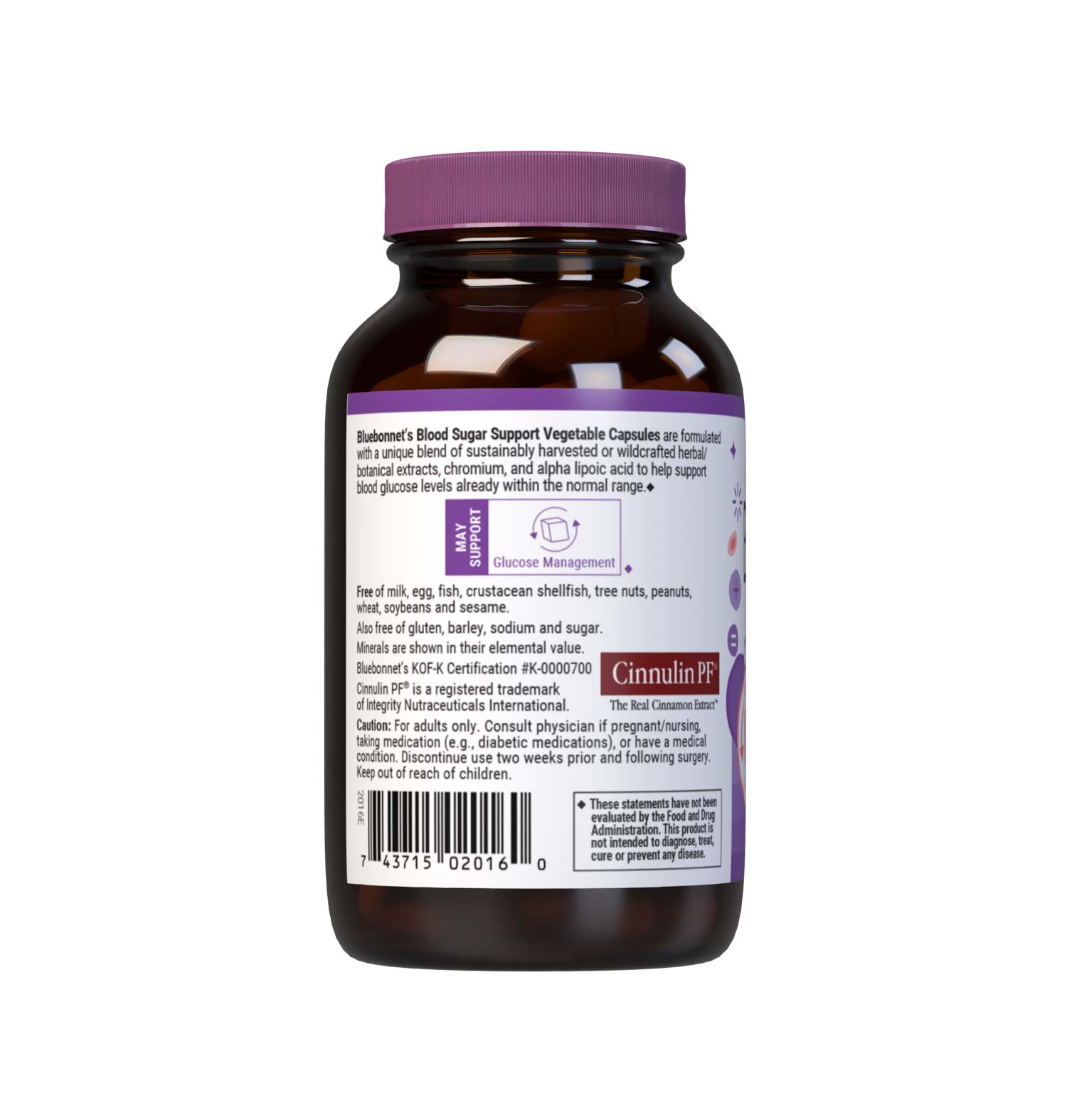 Bluebonnet’s Targeted Choice Blood Sugar Support 60 Vegetable Capsules are specially formulated with a unique blend of sustainably harvested or wildcrafted herbal/botanical extracts, chelated chromium, plus alpha lipoic acid to help maintain healthy blood glucose levels already within the normal range. Description panel. #size_60 count