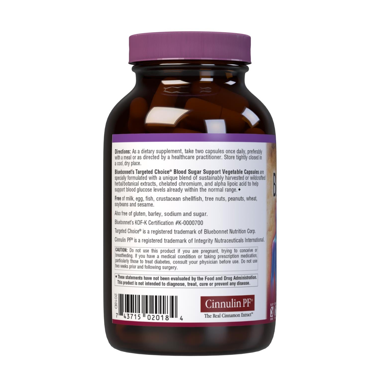 Bluebonnet’s Targeted Choice Blood Sugar Support 90 Vegetable Capsules are specially formulated with a unique blend of sustainably harvested or wildcrafted herbal/botanical extracts, chelated chromium, plus alpha lipoic acid to help maintain healthy blood glucose levels already within the normal range. Description panel. #size_90 count