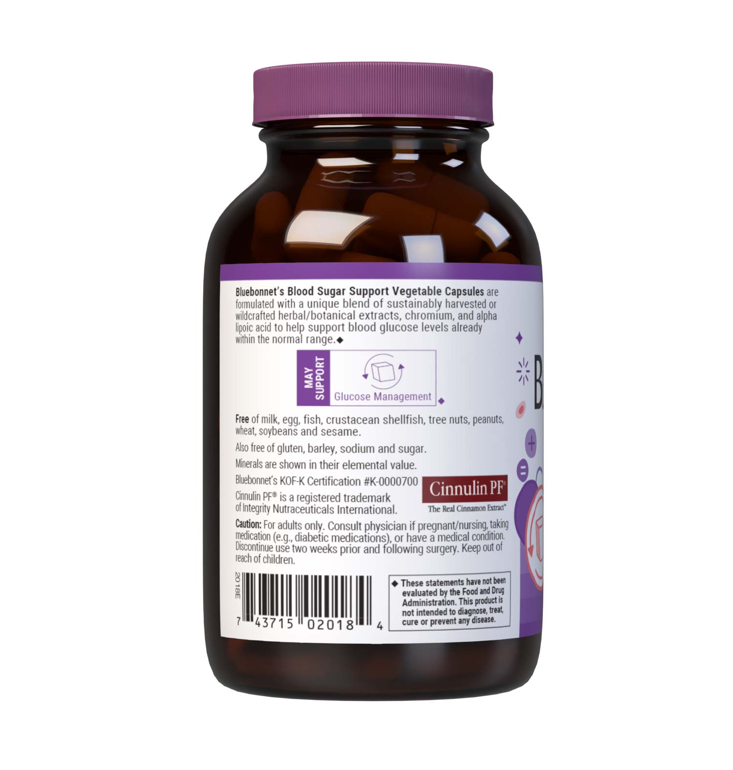 Bluebonnet’s Targeted Choice Blood Sugar Support 90 Vegetable Capsules are specially formulated with a unique blend of sustainably harvested or wildcrafted herbal/botanical extracts, chelated chromium, plus alpha lipoic acid to help maintain healthy blood glucose levels already within the normal range. Description panel. #size_90 count