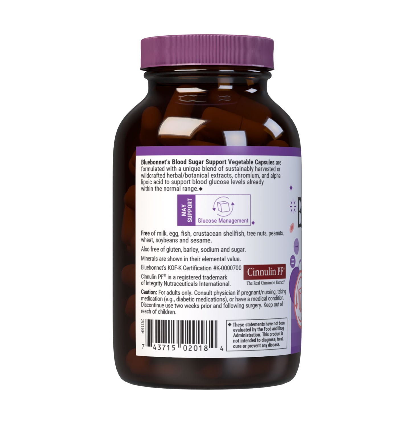 Bluebonnet’s Targeted Choice Blood Sugar Support 90 Vegetable Capsules are specially formulated with a unique blend of sustainably harvested or wildcrafted herbal/botanical extracts, chelated chromium, plus alpha lipoic acid to help maintain healthy blood glucose levels already within the normal range. Description panel. #size_90 count