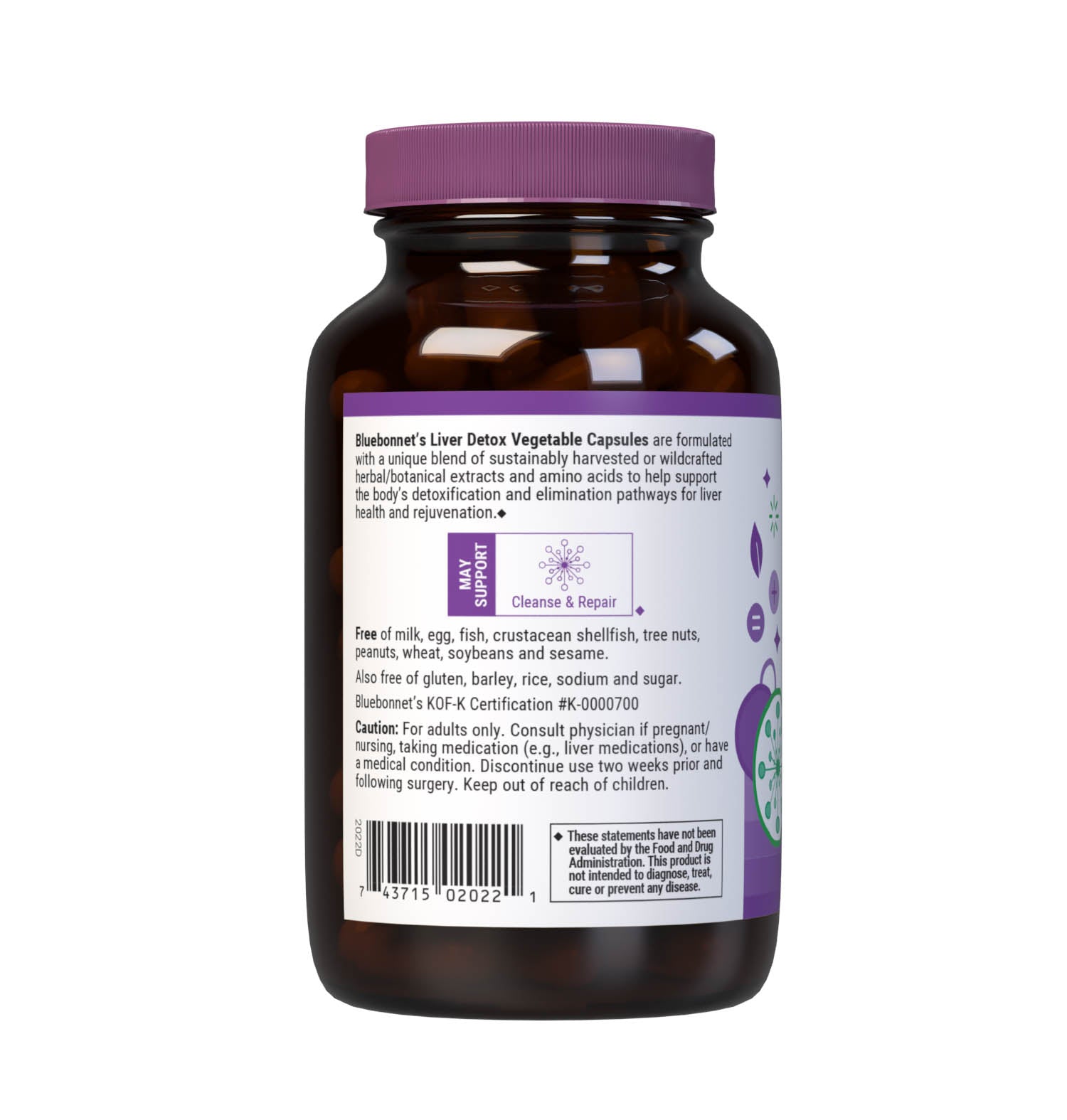 Bluebonnet’s Targeted Choice Liver Detox 30 Vegetable Capsules are specially formulated with a unique blend of amino acids and sustainably harvested or wildcrafted herbal extracts to support the body’s detoxification and elimination pathways by promoting a healthy liver and delivering effective antioxidant protection. Description panel. #Size_60 count