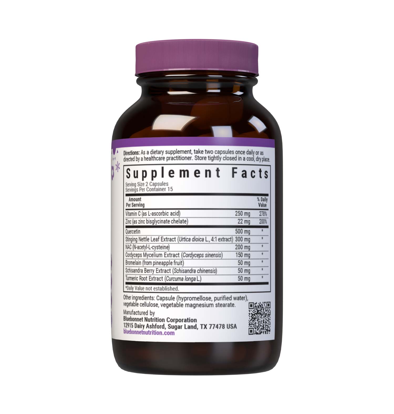 Bluebonnet’s Targeted Choice Just Breathe 30 Vegetable Capsules are specially formulated to support the body through seasonal changes and encourage free and clear breathing by helping to open nasal, sinus, and bronchial passages with a unique blend of immune-protective nutrients and sustainably sourced herbal extracts. Supplement facts panel. #size_30 count