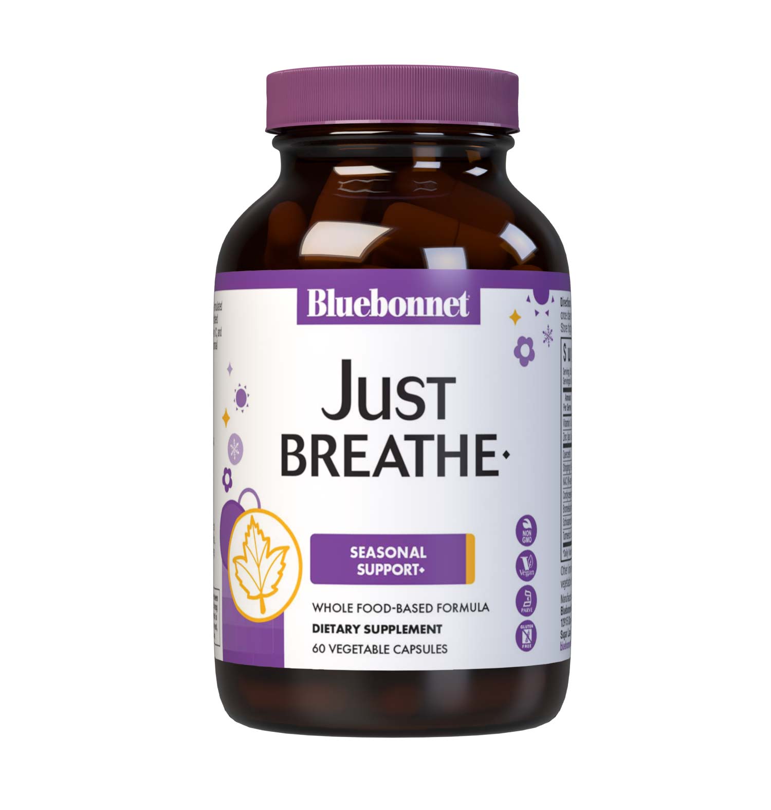 Bluebonnet’s Targeted Choice Just Breathe 60 Vegetable Capsules are specially formulated to support the body through seasonal changes and encourage free and clear breathing by helping to open nasal, sinus, and bronchial passages with a unique blend of immune-protective nutrients and sustainably sourced herbal extracts. #size_60 count