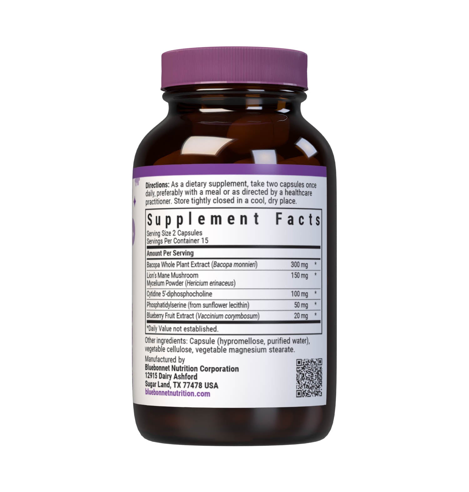 Bluebonnet’s Targeted Choice Brain Power 30 Vegetable Capsules are specially formulated with a unique blend of sustainably harvested or wildcrafted herbal extracts and other neuro-nutrients to help support the brain's proper response to stress and communication between nerve cells. Supplement facts panel. #size_30 count