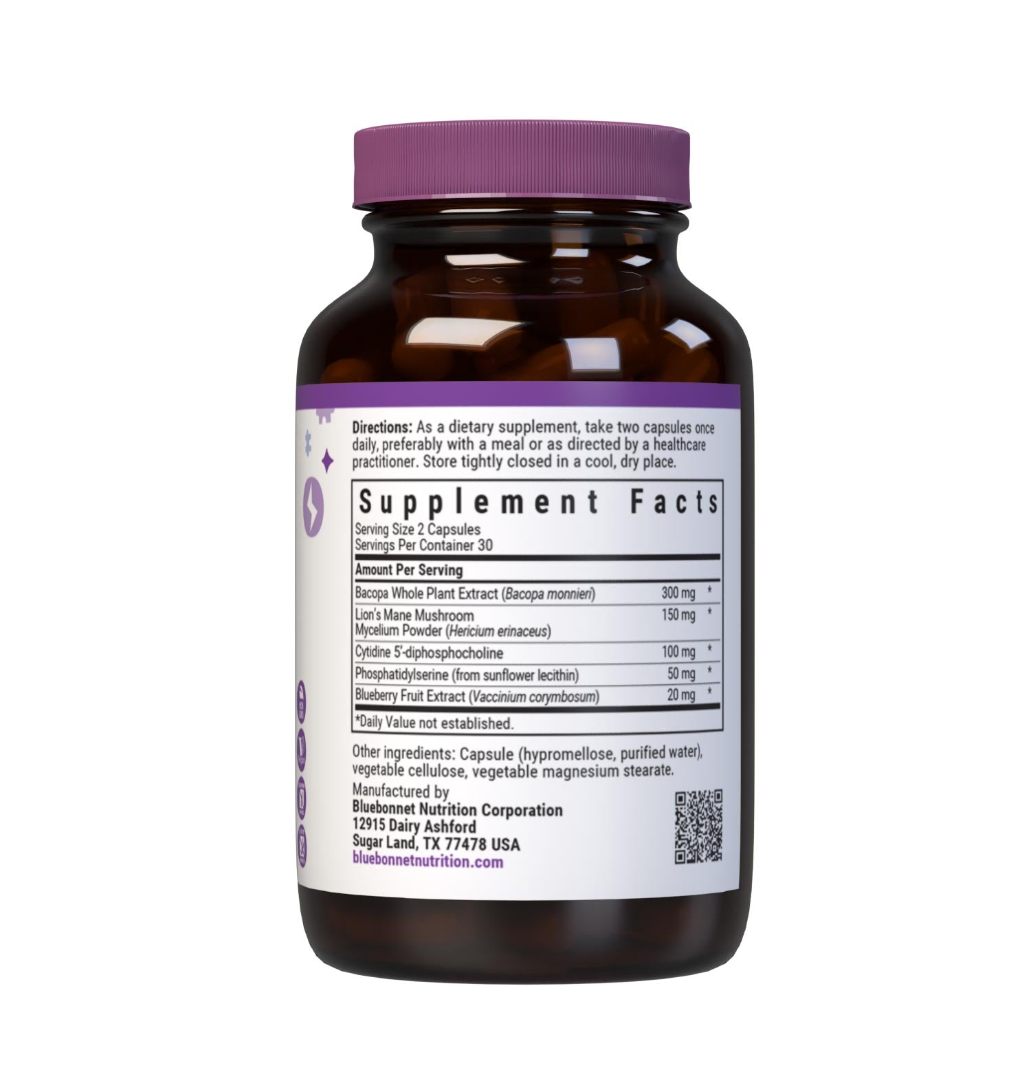 Bluebonnet’s Targeted Choice Brain Power 60 Vegetable Capsules are specially formulated with a unique blend of sustainably harvested or wildcrafted herbal extracts and other neuro-nutrients to help support the brain's proper response to stress and communication between nerve cells. Supplement facts panel. #size_60 count