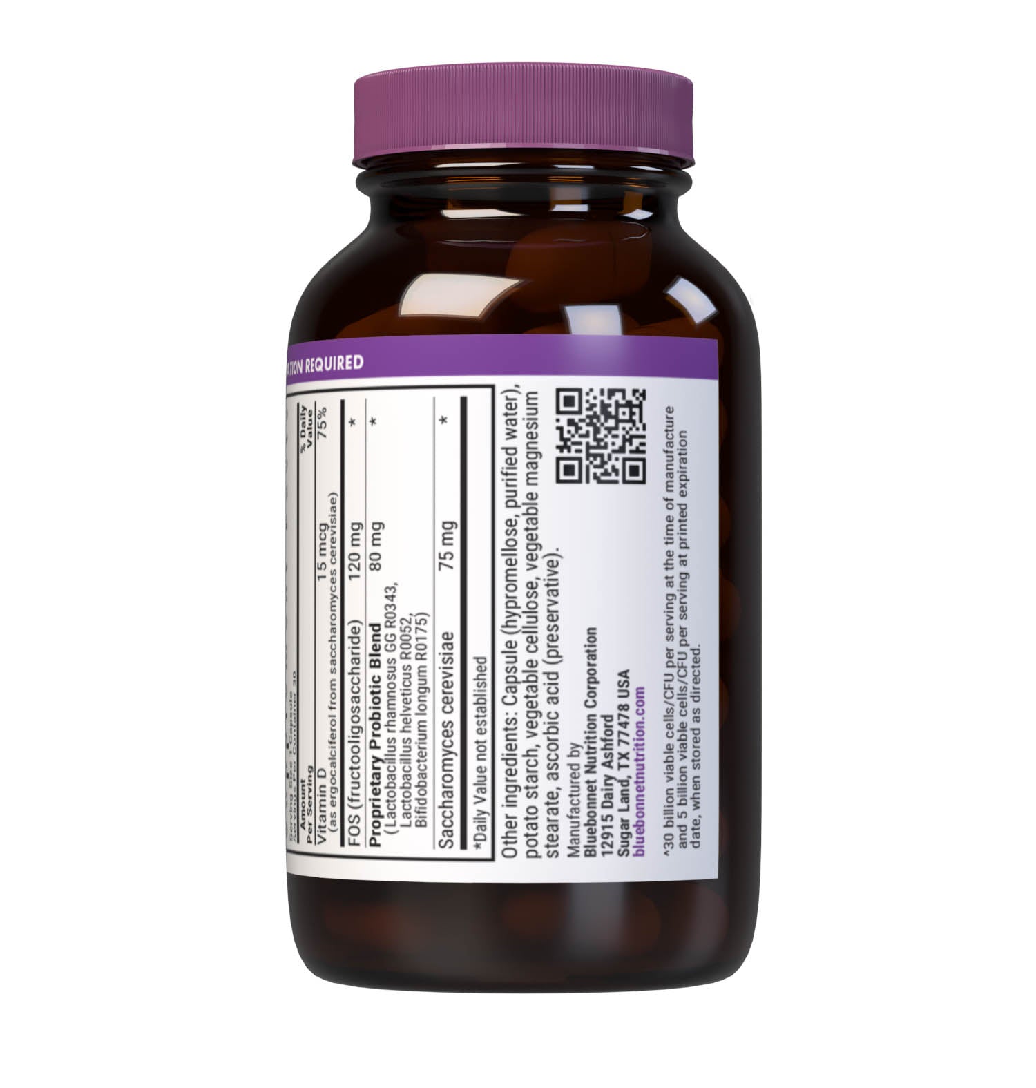 Bluebonnet's Pre Pro Post Probiotic vegetable capsules is a specially crafted 3-in-1 formula delivering DNA-verified strains as well as prebiotic FOS to assist the growth of friendly bacteria in the gut, and a postbiotic from saccharomyces cerevisiae. Together the support digestive, mood and immune health. Ingredients panel. #size_30 count