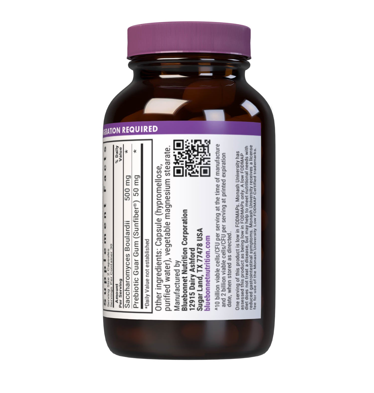 Bluebonnet's S. Boulardii Probiotic vegetable capsules are formulated with yeast-based probiotic saccharomyces boulardii. Saccharomyces boulardii supports a healthy gut flora balance, immune health, and occasional digestive upset. Prebiotic Sunfiber was also incorporated to assist the growth of friendly bacteria in the gut. Ingredients panel. #size_30 count