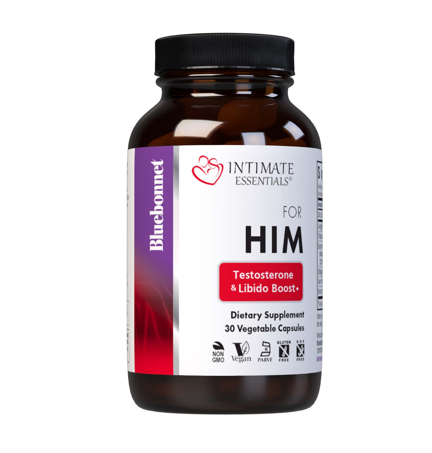 Bluebonnet’s Intimate Essentials For Him Testosterone & Libido Boost Vegetable Capsules are specially formulated to help stimulate a man’s sexual chemistry by amplifying testosterone and libido levels. #size_30 count