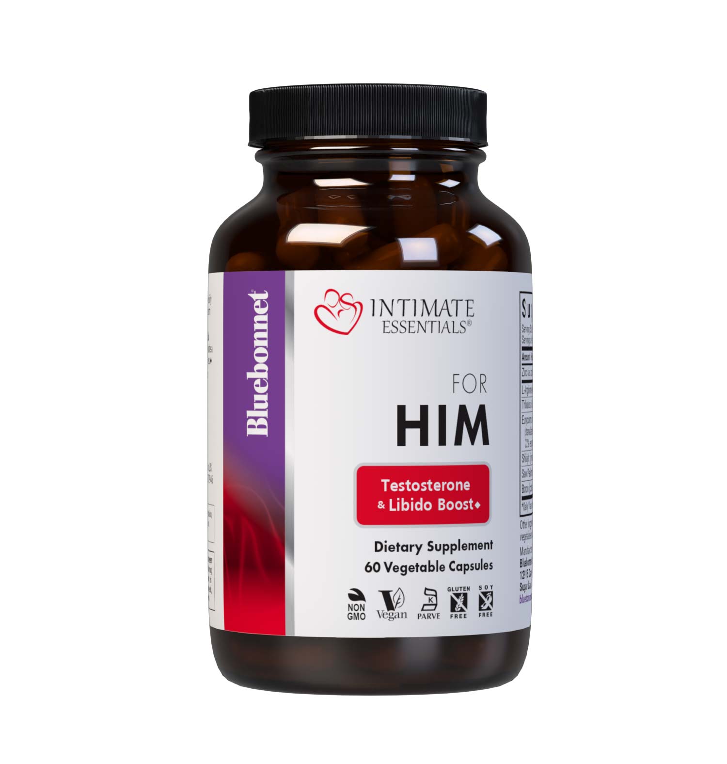 Bluebonnet’s Intimate Essentials For Him Testosterone & Libido Boost Vegetable Capsules are specially formulated to help stimulate a man’s sexual chemistry by amplifying testosterone and libido levels. #size_60 count