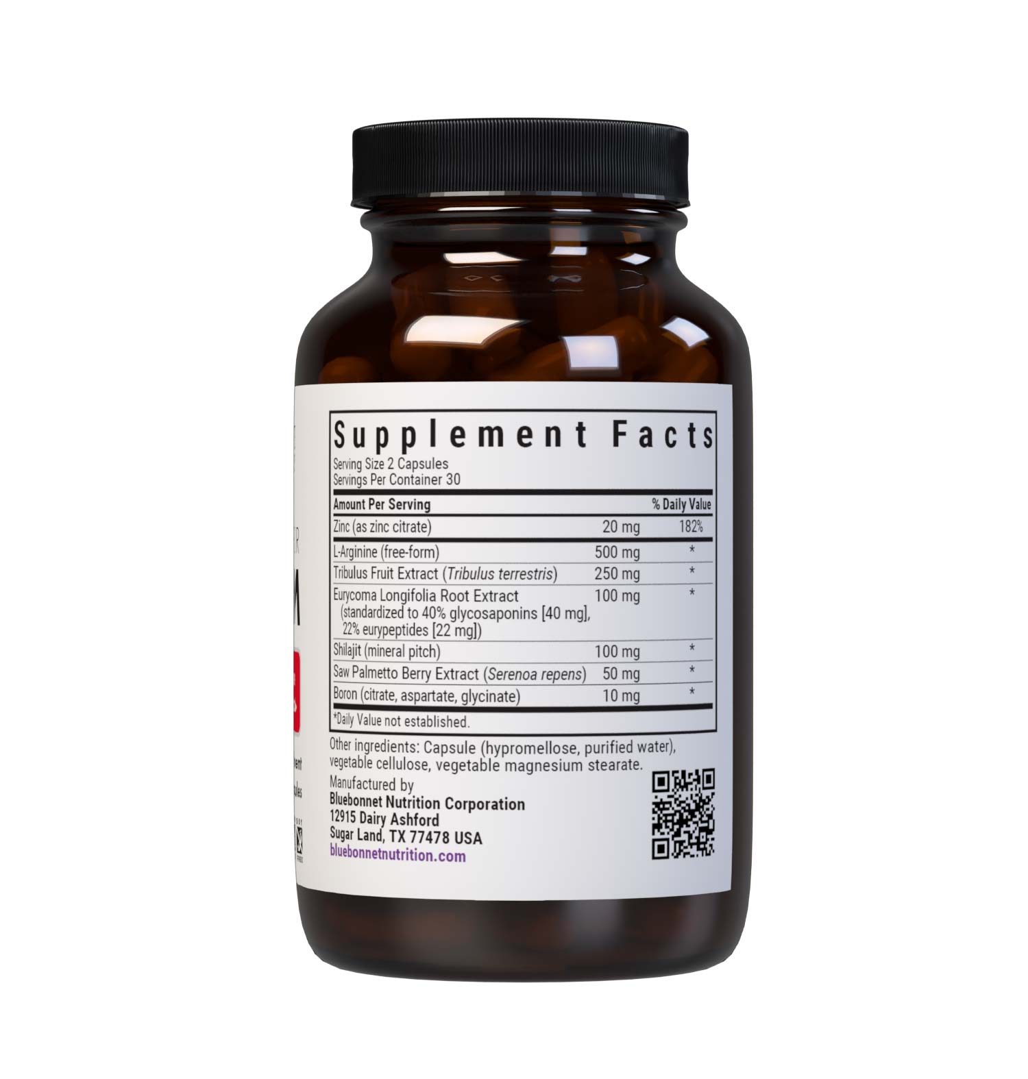 Bluebonnet’s Intimate Essentials For Him Testosterone & Libido Boost Vegetable Capsules are specially formulated to help stimulate a man’s sexual chemistry by amplifying testosterone and libido levels. Supplement facts panel. #size_60 count
