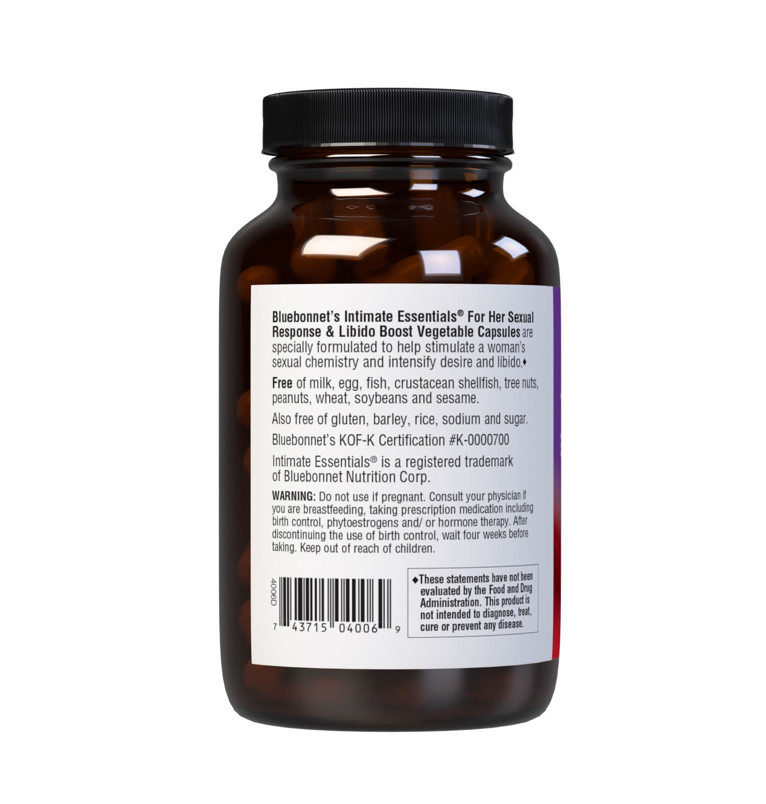 Bluebonnet’s Intimate Essentials For Her Sexual Response & Libido Boost 60 Vegetable Capsules are specially formulated to help stimulate a woman’s sexual chemistry and intensify desire and libido. Description panel. #size_60 count