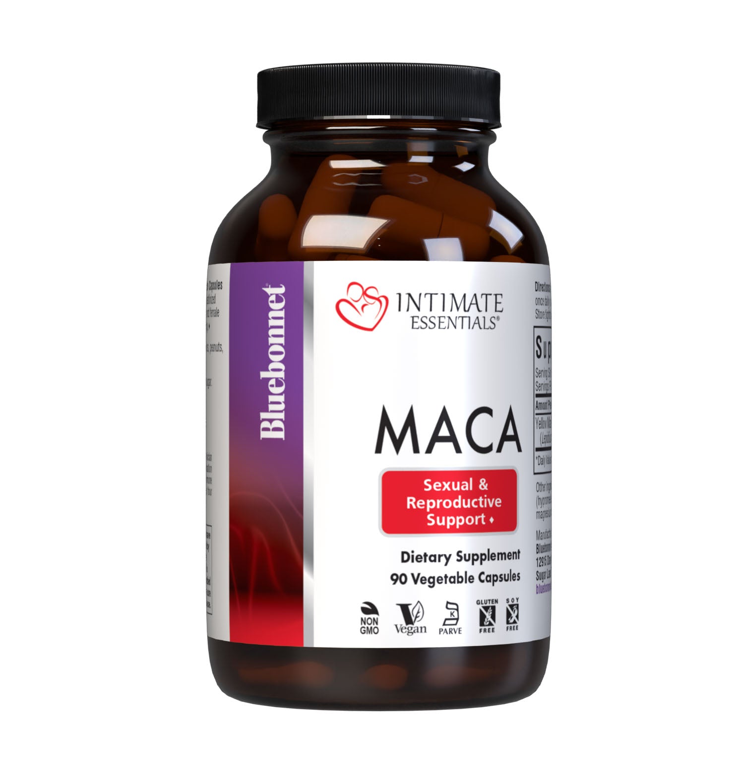 Bluebonnet’s Intimate Essentials Maca Vegetable Capsules are specially formulated with a highly digestible, gelatinized maca root extract for enhancing both male and female hormonal balance, mood, stamina, libido and fertility. #size_90 count