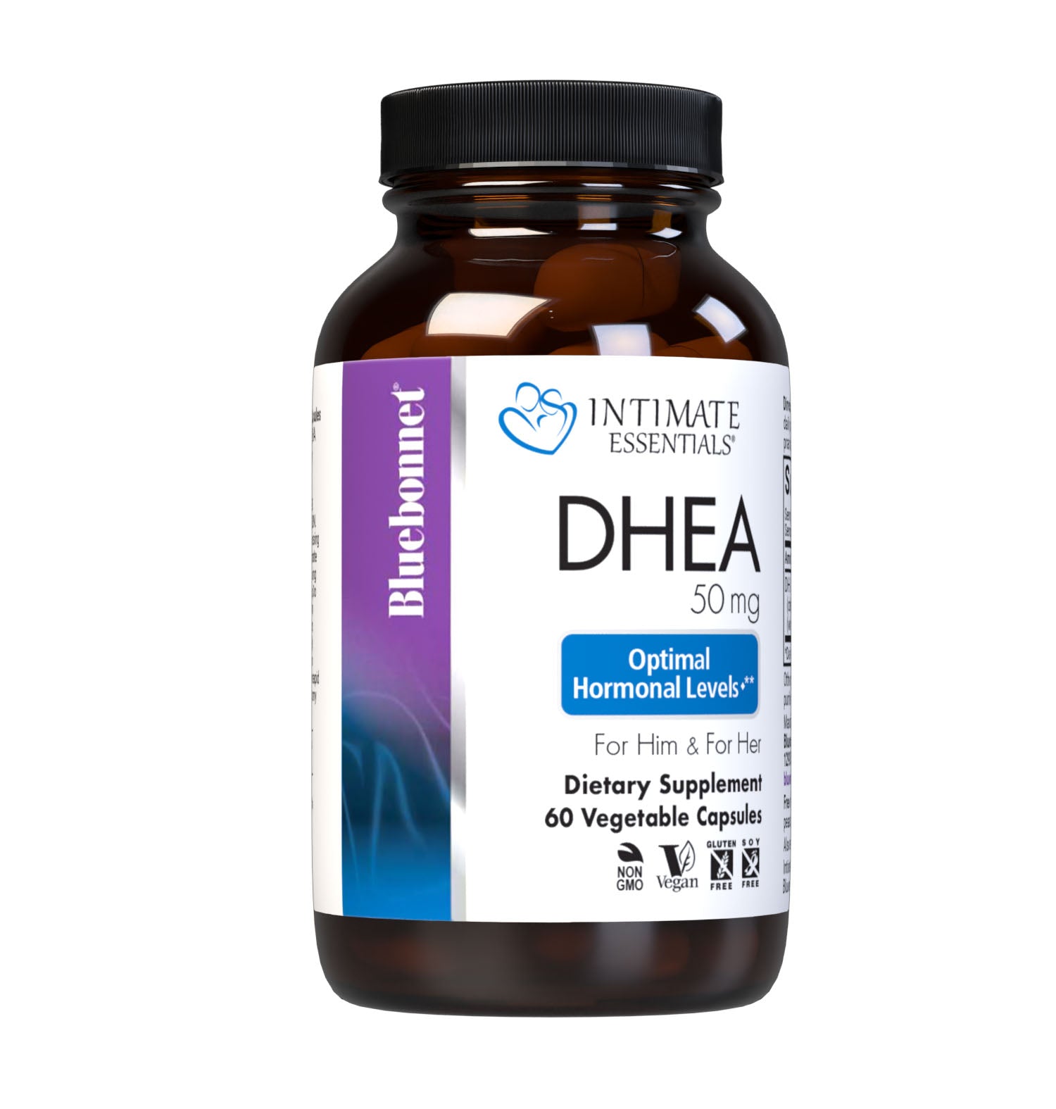 Bluebonnet’s Intimate Essentials DHEA 50 mg Vegetable Capsules derived from wild yams are specially formulated to support DHEA levels within the normal range for healthy sexual and fertility function in both men and women. #size_60 count