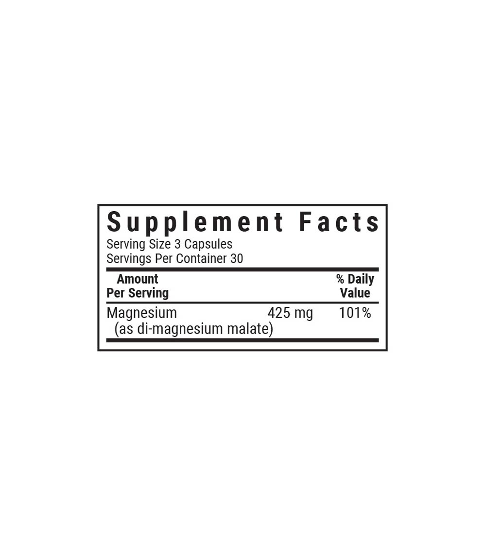 Bluebonnet's Magnesium Malate Vegetable capsules supplement facts panel