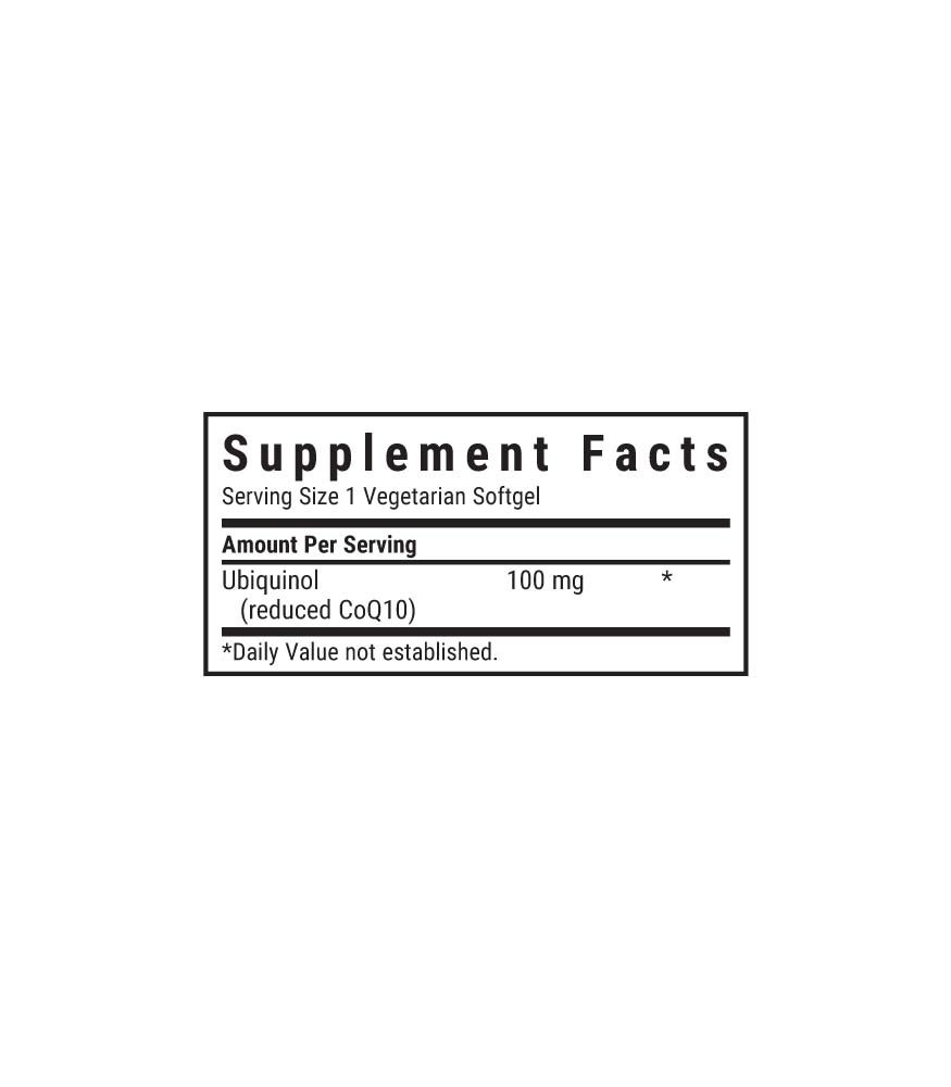 Bluebonnet’s CellularActive CoQ10 Ubiquinol Vegetarian Softgels, supplement facts panel