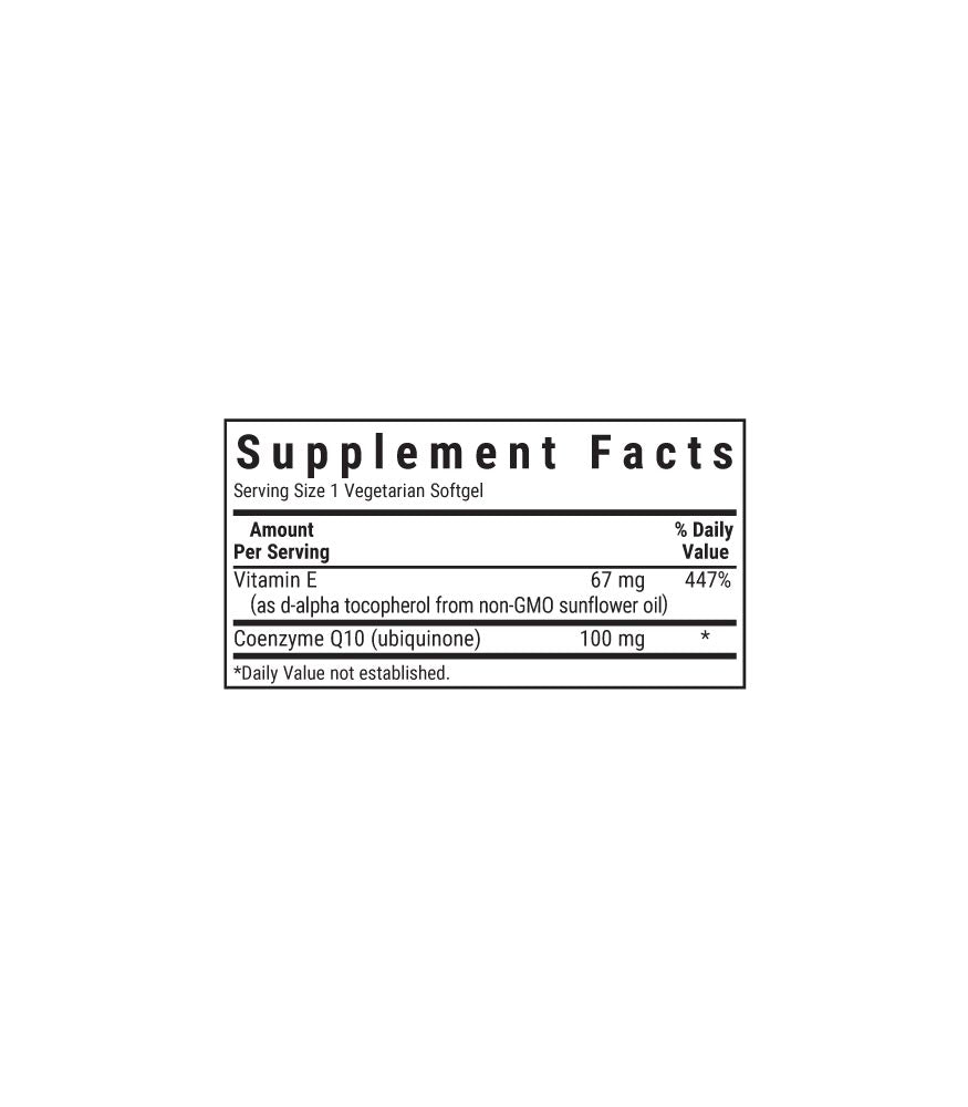 Bluebonnet’s CoQ10 100 mg Vegetarian Softgels supplement facts panel