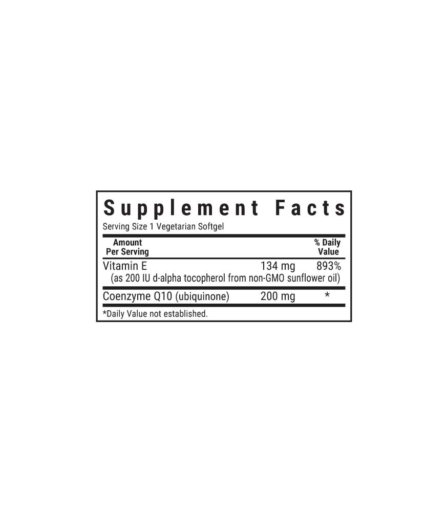 Bluebonnet’s CoQ10 200 mg Vegetarian Softgels supplement facts panel