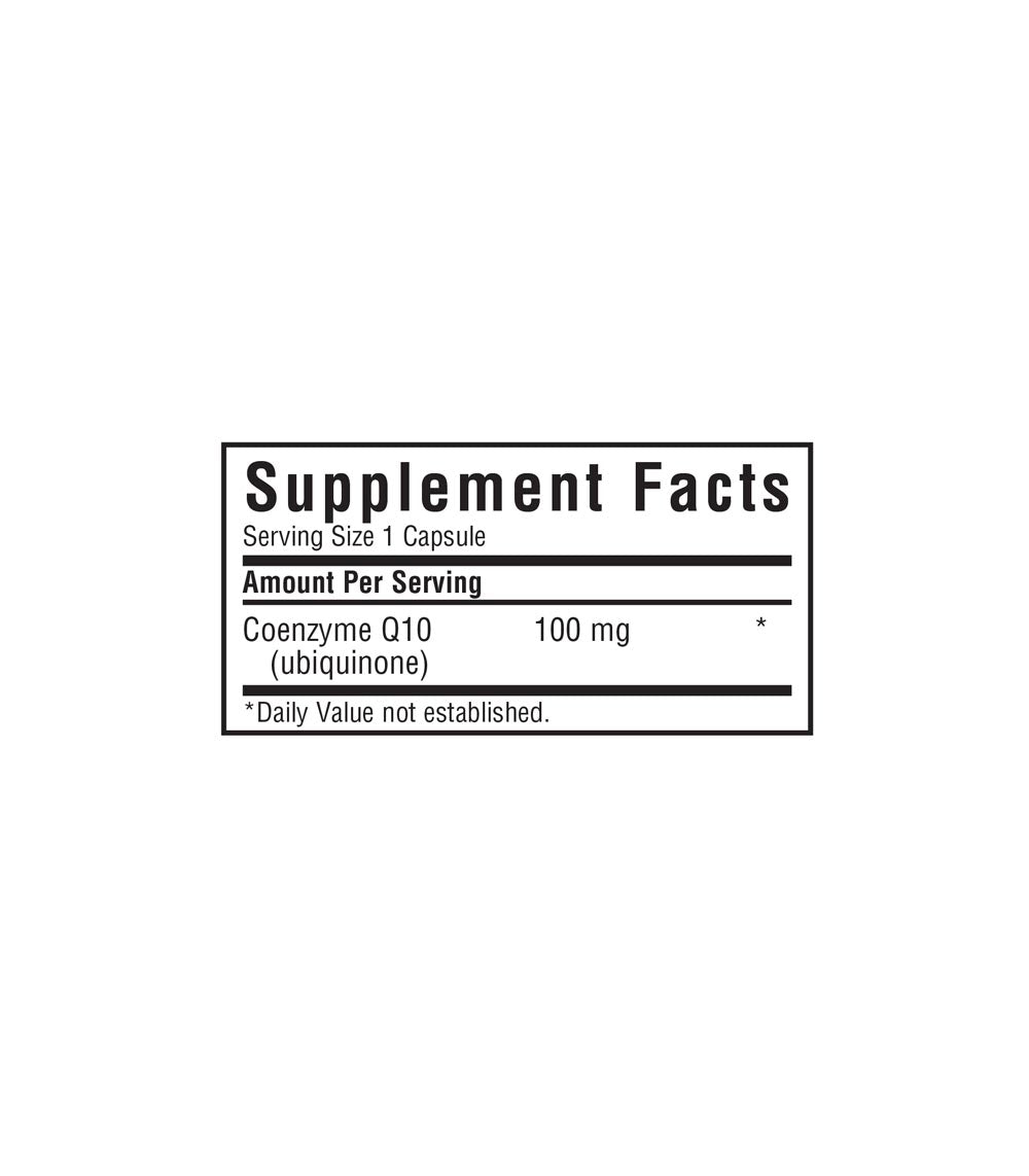 Bluebonnet’s CoQ10 100 mg Vegetable Capsules, supplement facts panel